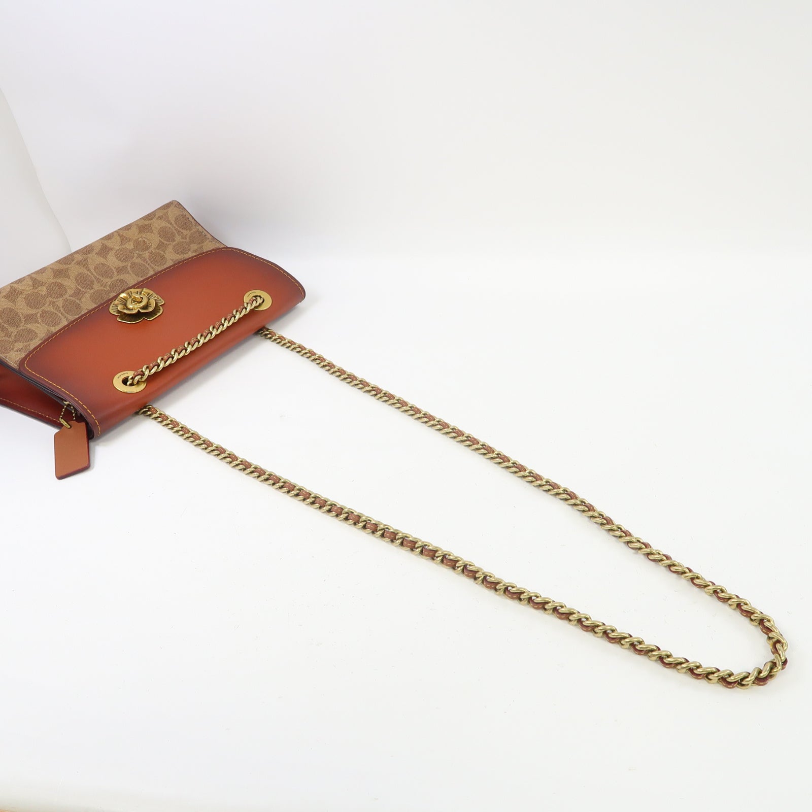COACH 牛皮皮革Shoulder Bag金扣鏈帶肩背袋啡色