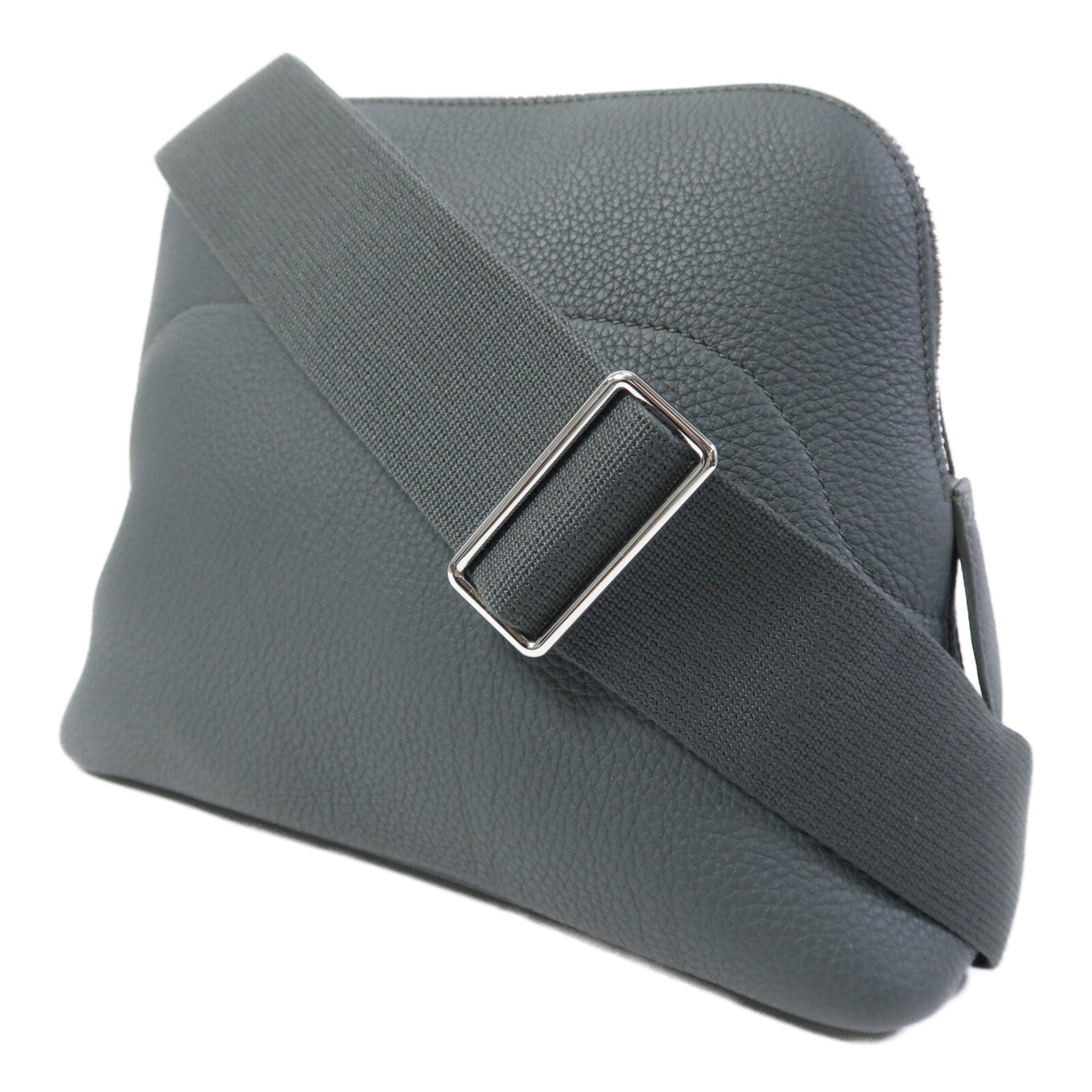 HERMES Togo皮革Bolide Messenger銀扣肩背袋Vert Mangrove
