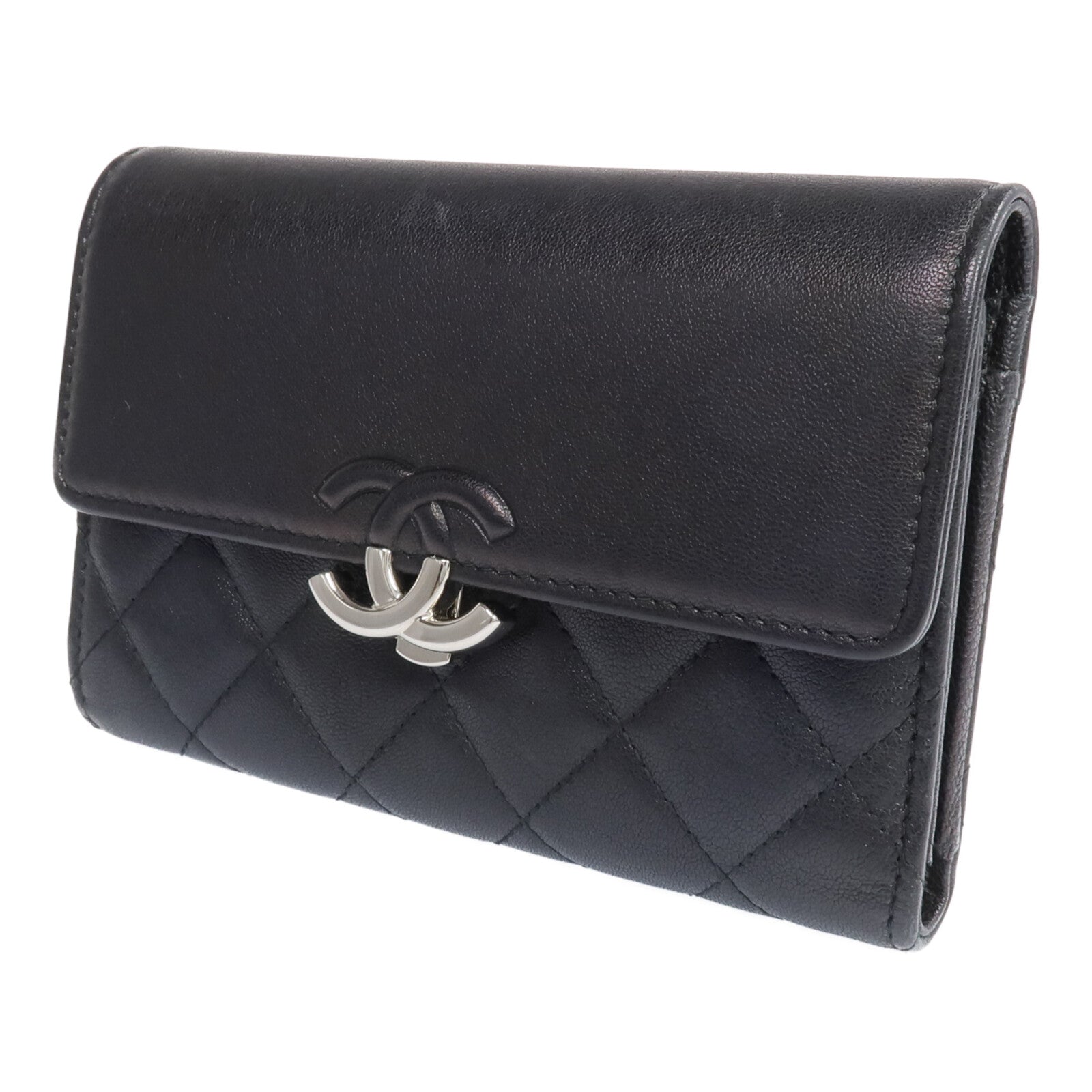 CHANEL 牛皮皮革Wallet銀扣長錢包