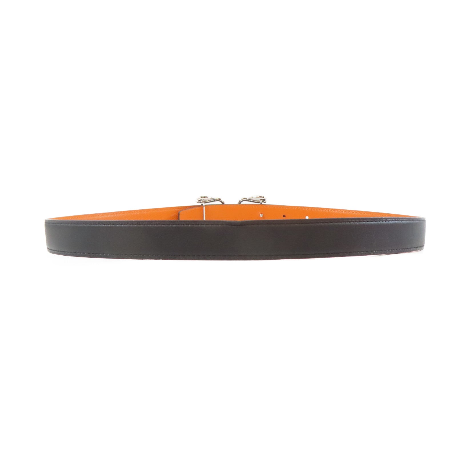 HERMES Veau Swift/Espom皮革Belt銀扣皮帶黑色/橙色