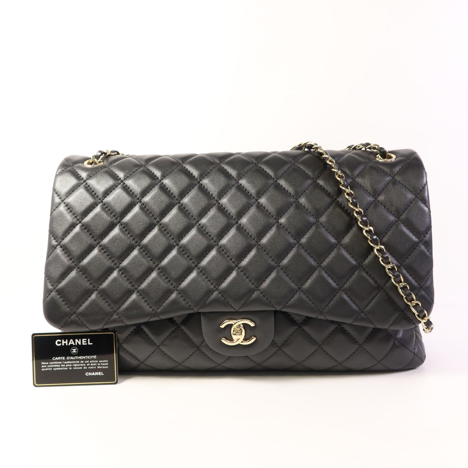 CHANEL 羊皮皮革Classic Flap Bag 40金扣鏈帶肩背袋