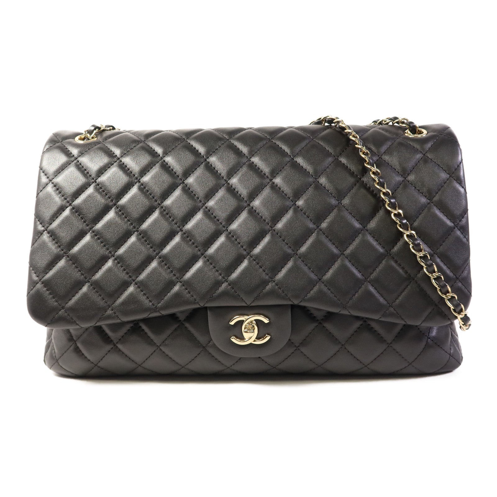 CHANEL 羊皮皮革Classic Flap Bag 40金扣鏈帶肩背袋