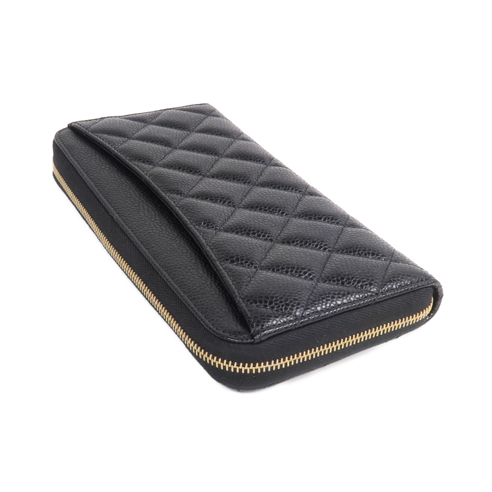 CHANEL 牛皮皮革Zipper Long Wallet金扣拉鏈長錢包