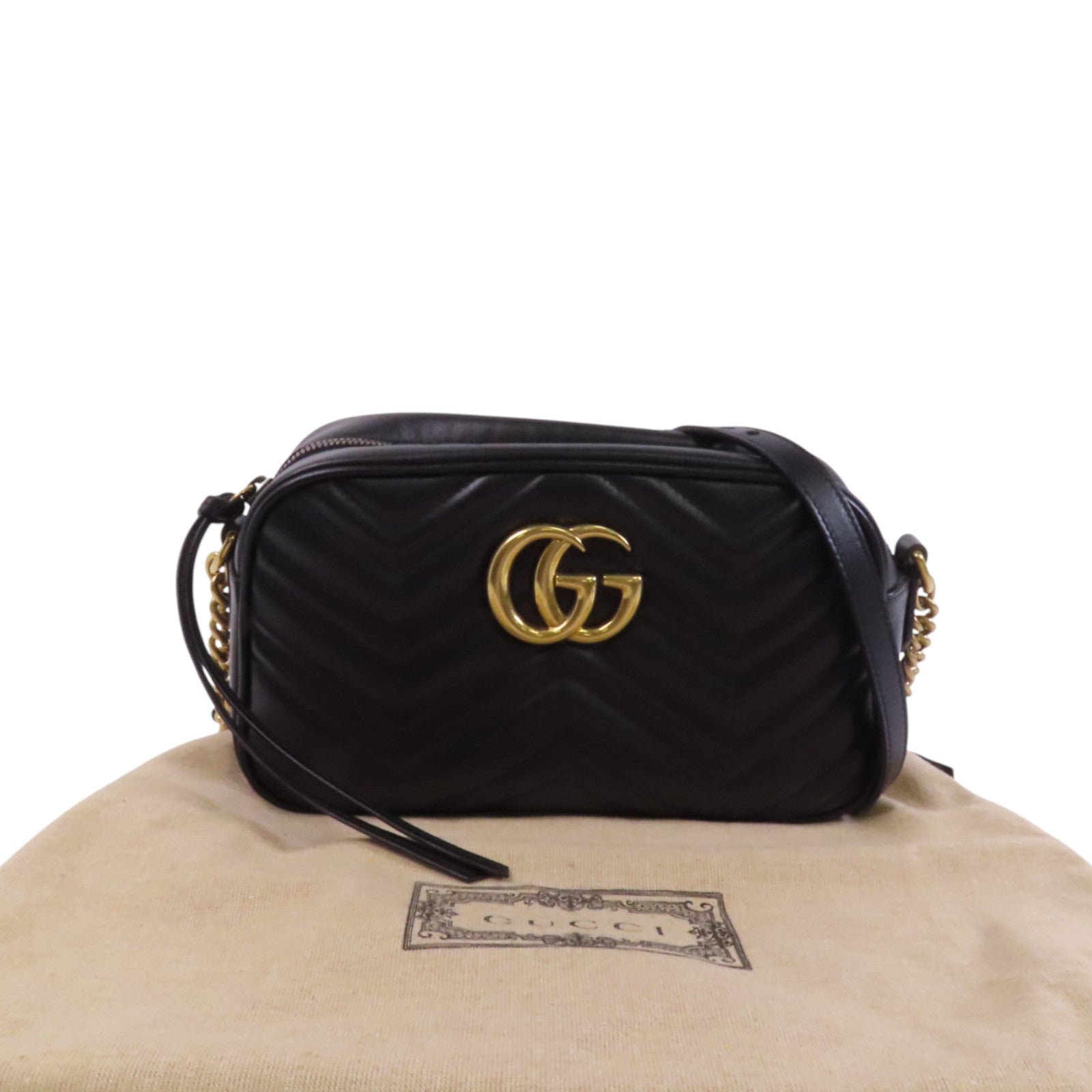 GUCCI 牛皮皮革GG Marmont金扣鏈帶肩背袋