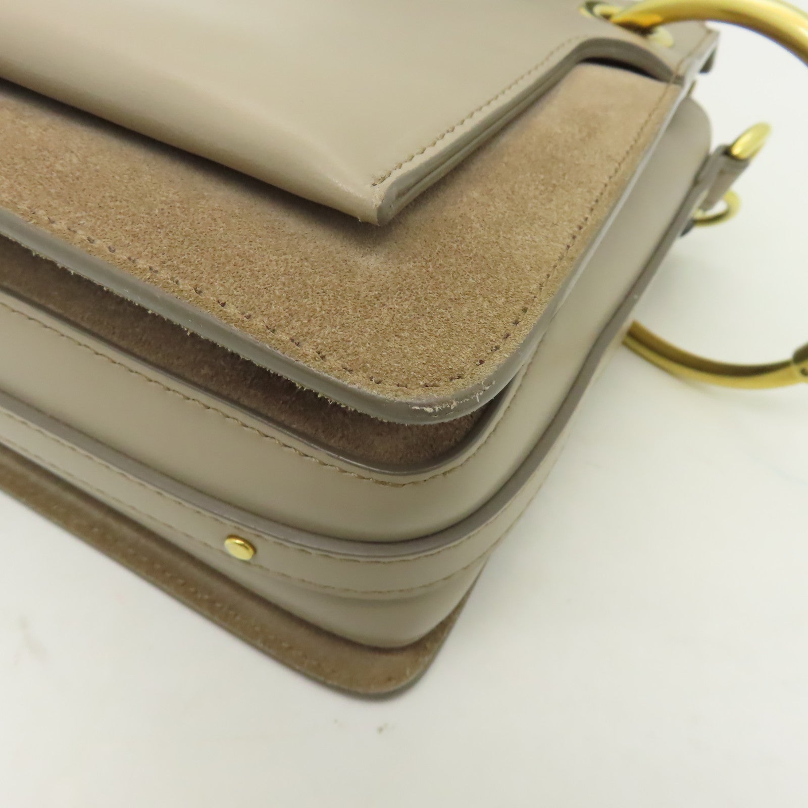 Chloe 【清倉大減價】牛皮皮革Shoulder Bag金扣手挽肩背兩用袋杏色
