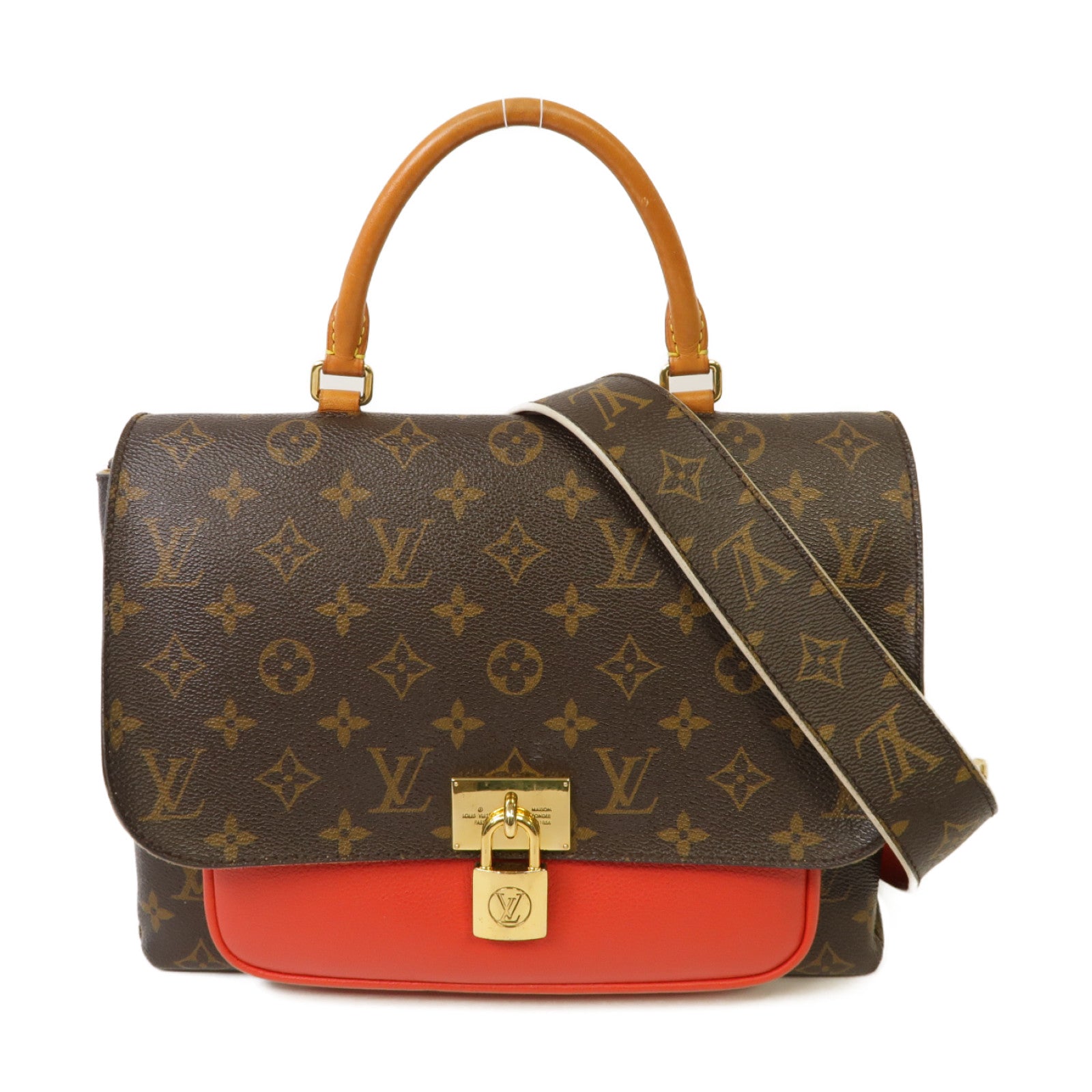 LOUIS VUITTON Monogram Marignan金扣手挽肩背兩用袋啡色/紅色