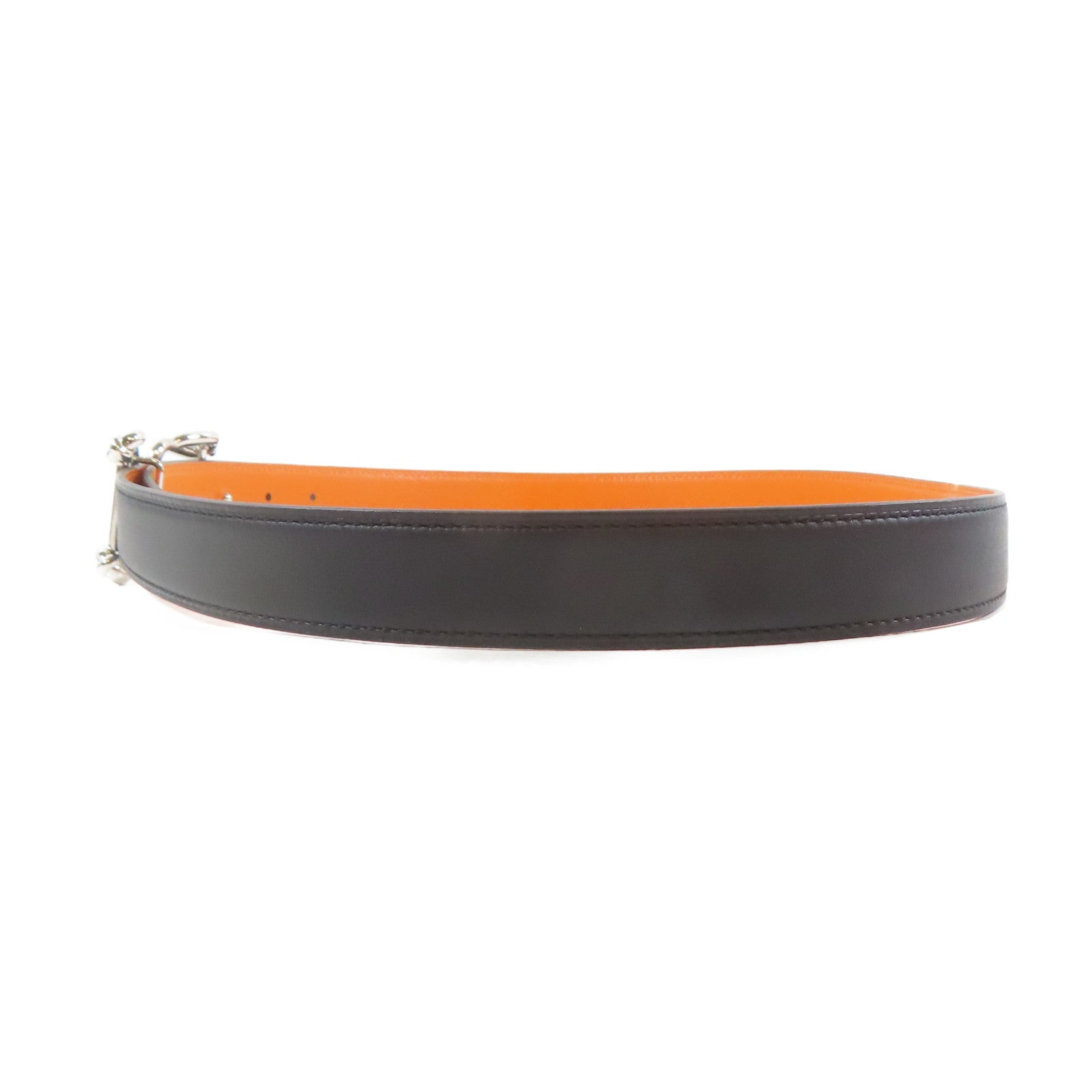 HERMES Veau Swift/Espom皮革Belt銀扣皮帶黑色/橙色