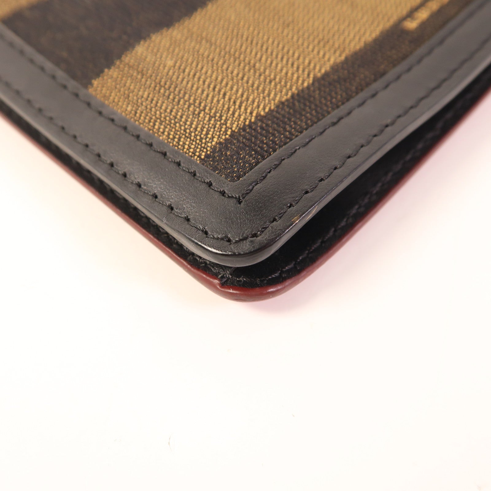 FENDI GHW Pequin Envelope Clutch Bag 8M0284 Canvas Calfskin Leather Brown Red
