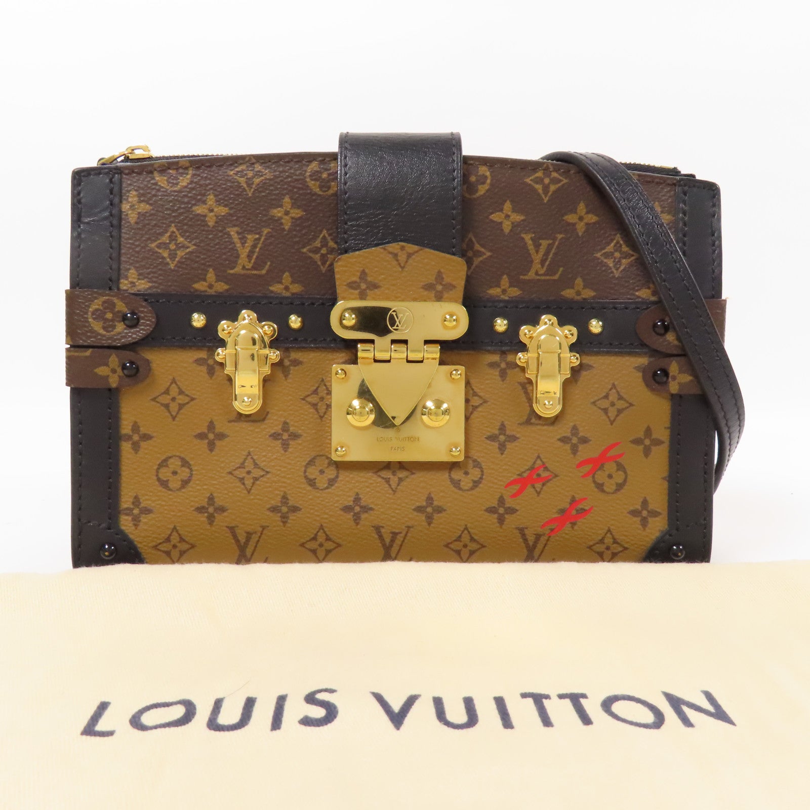 LOUIS VUITTON Monogram Reverse Trunk Clutch金扣肩背袋棕色