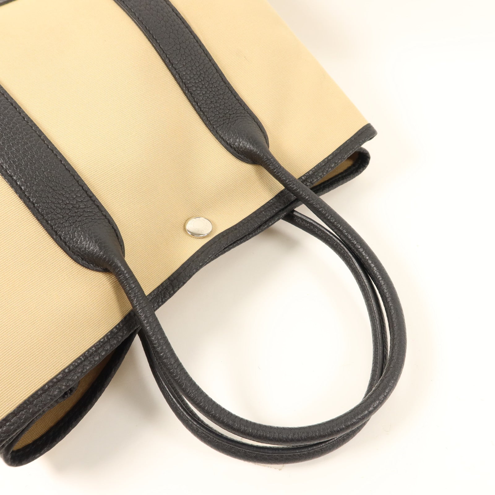 HERMES Negonda皮革/帆布Garden Party TPM銀扣手挽袋Trench/Noir