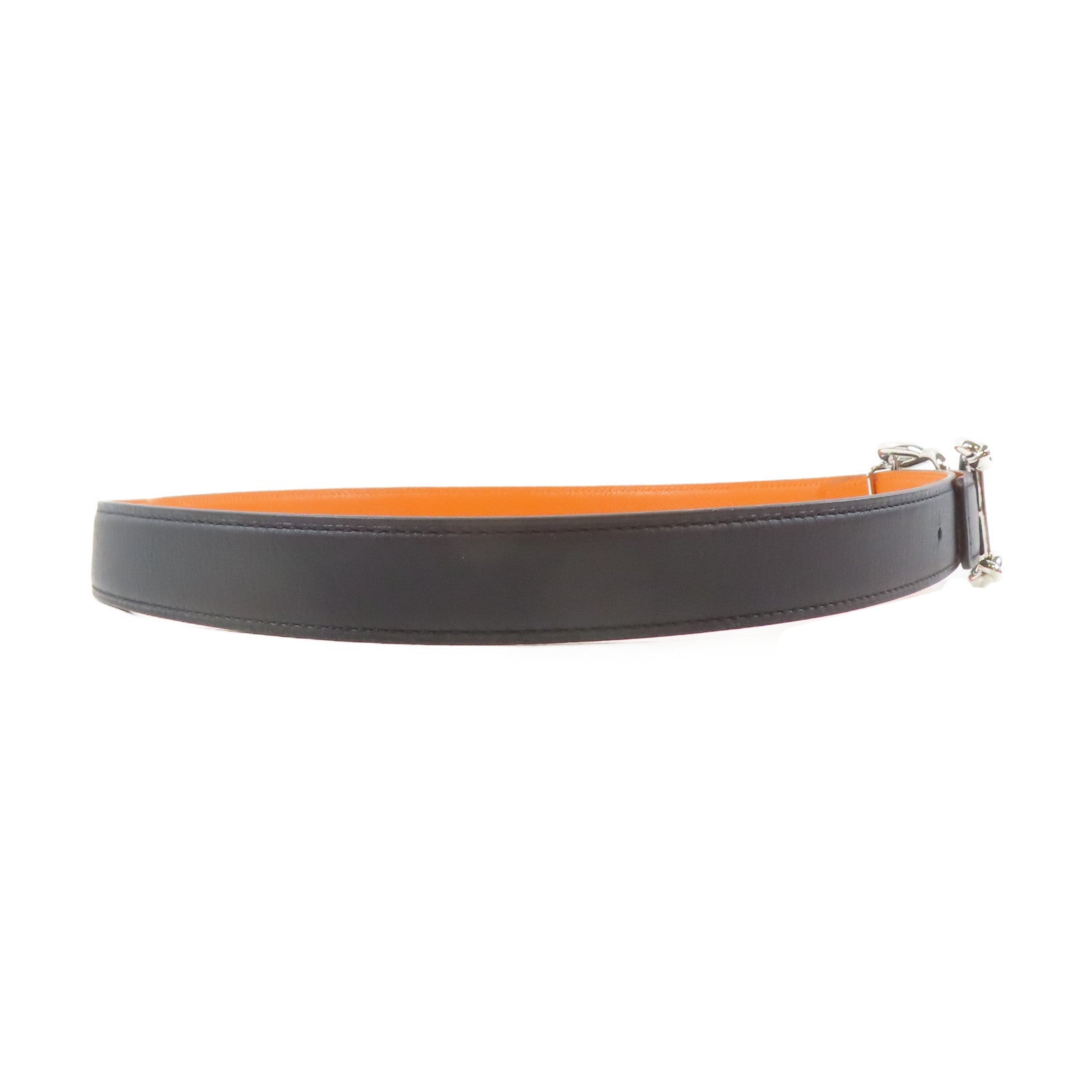 HERMES Veau Swift/Espom皮革Belt銀扣皮帶黑色/橙色