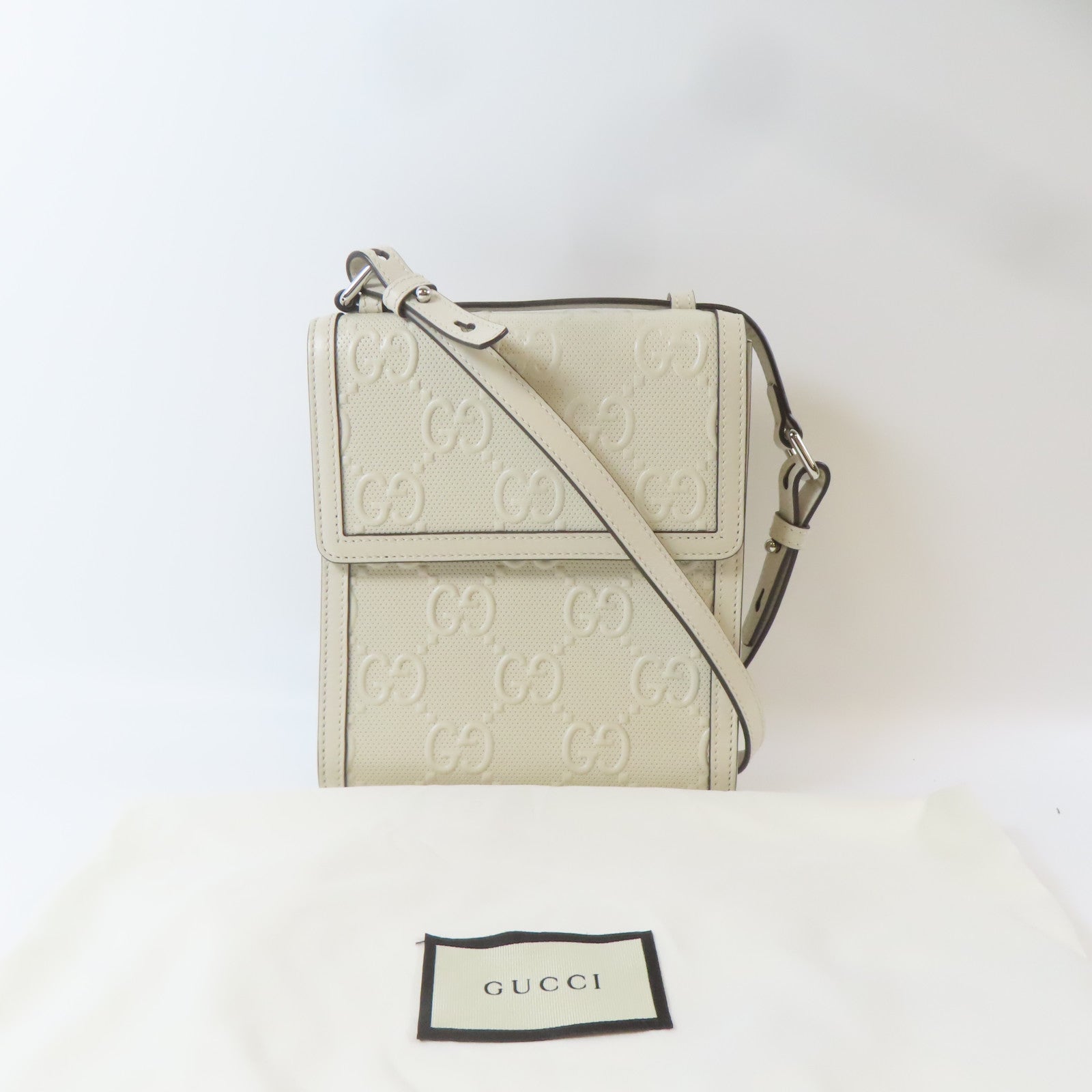 GUCCI 【激減優惠】牛皮皮革Shoulder Bag銀扣肩背袋白色