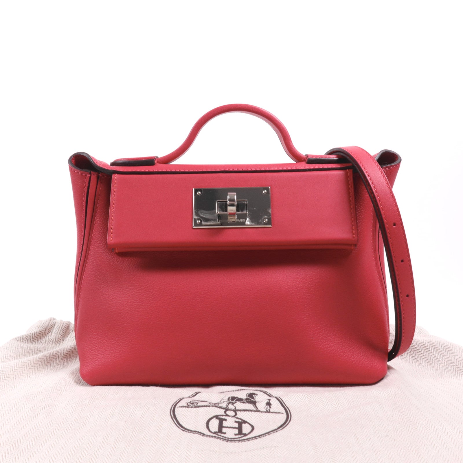 HERMES Evercolor皮革24/24 Mini銀扣手挽肩背兩用袋Framboise
