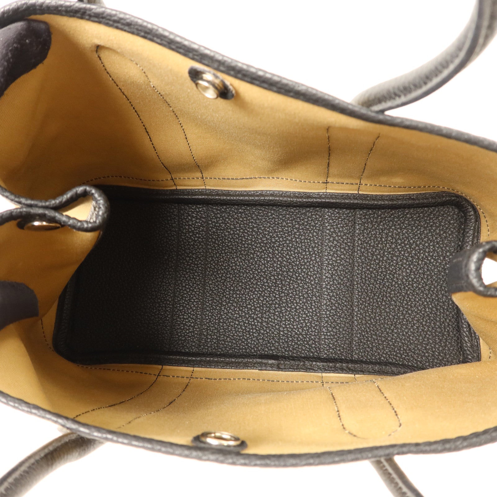 HERMES Negonda皮革/帆布Garden Party TPM銀扣手挽袋Trench/Noir