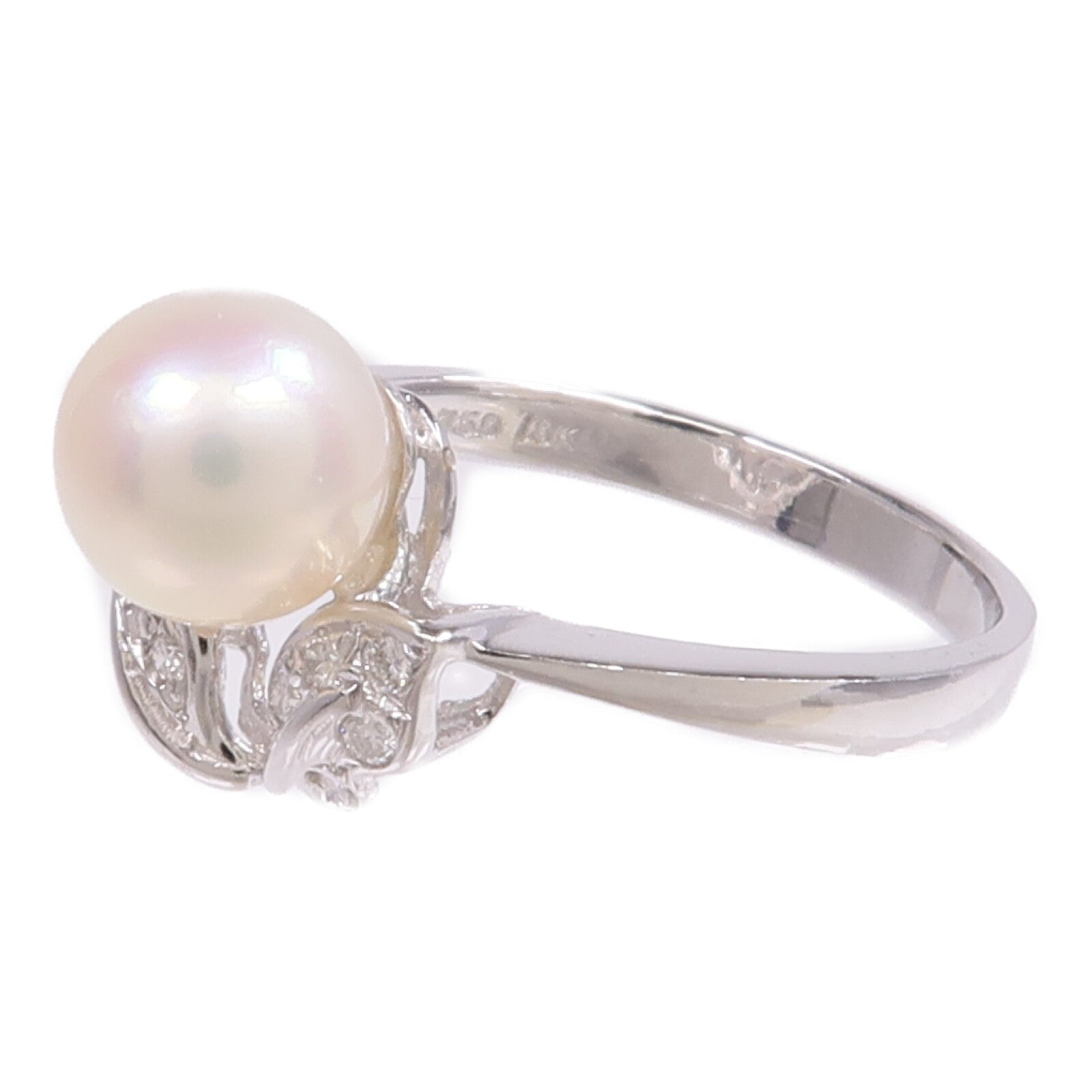 JEWELRY 【激減優惠】18K白金Pearl Diamond Ring珍珠戒指US#5
