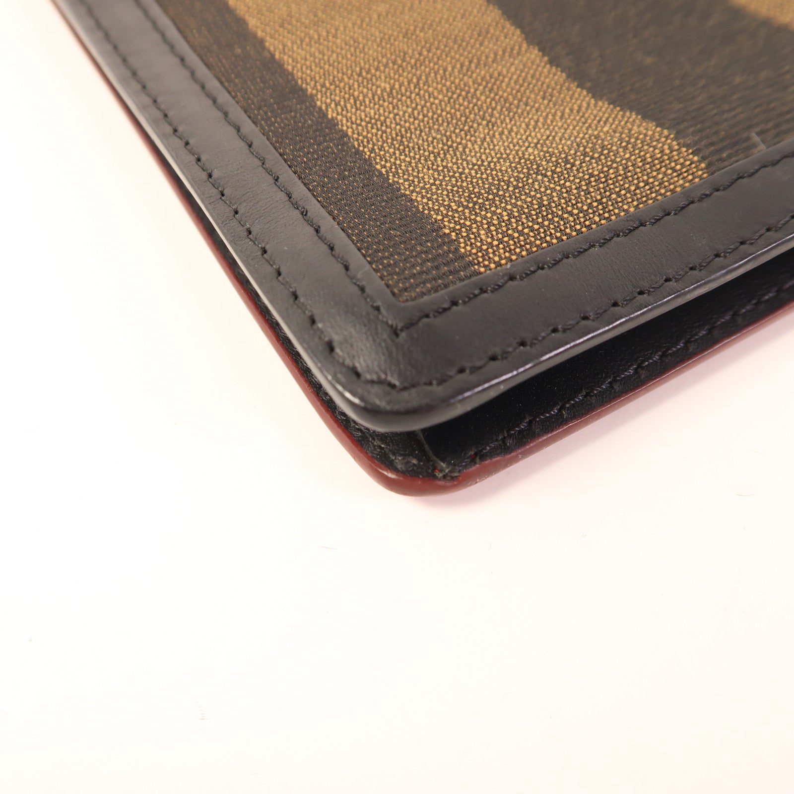FENDI GHW Pequin Envelope Clutch Bag 8M0284 Canvas Calfskin Leather Brown Red