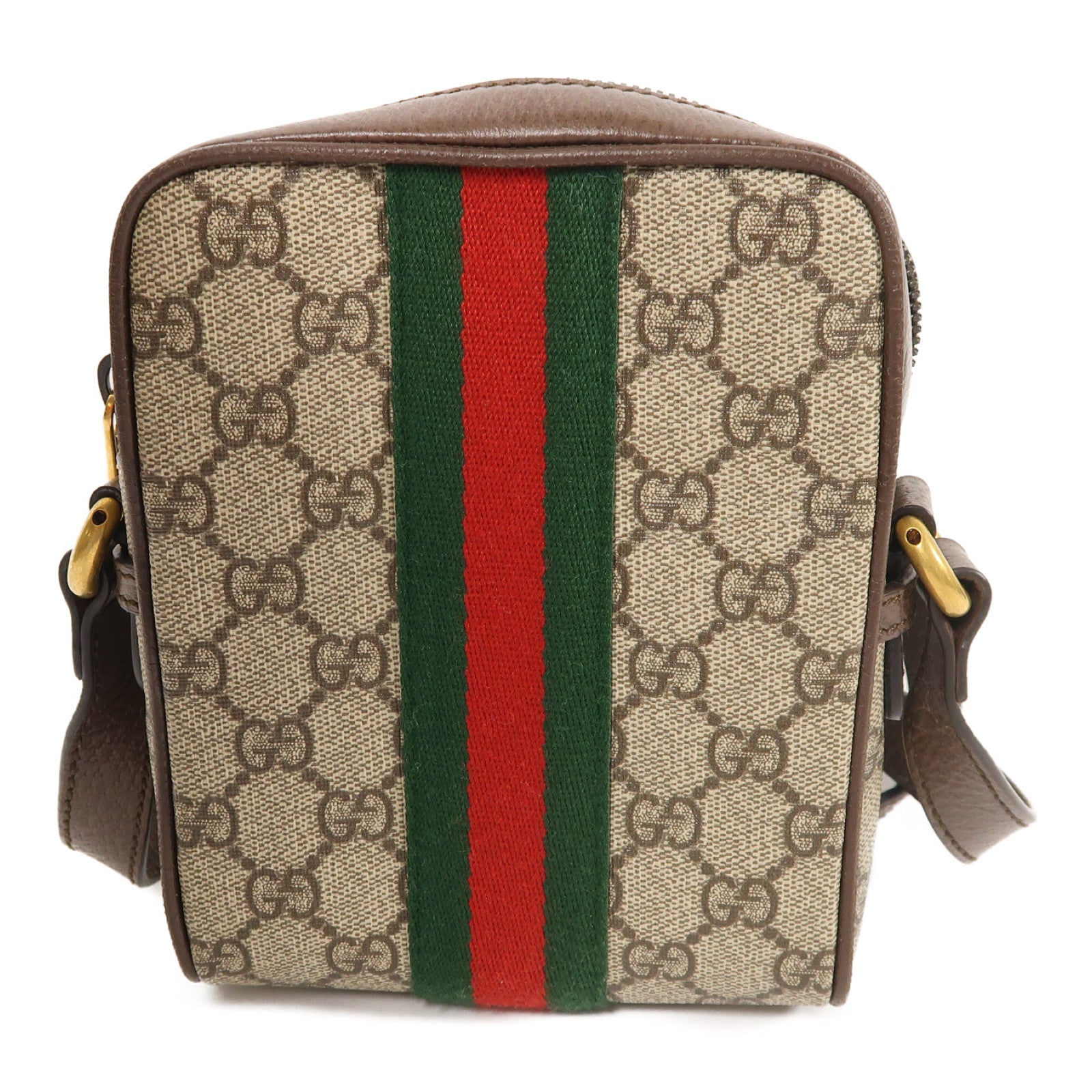 GUCCI 塗層帆布Ophidia GG金扣肩背袋棕色