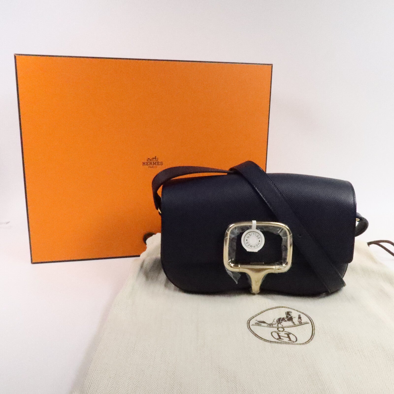 HERMES Epsom皮革Della Cavalleria Elan肩背袋Blue Indigo