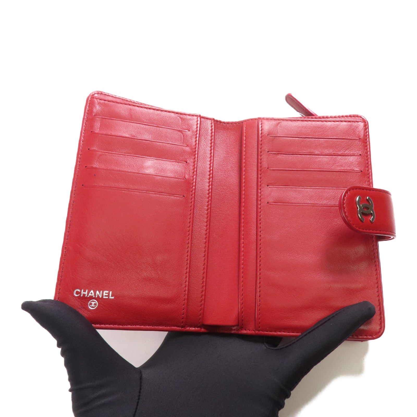 CHANEL 羊皮皮革Wallet銀扣錢包