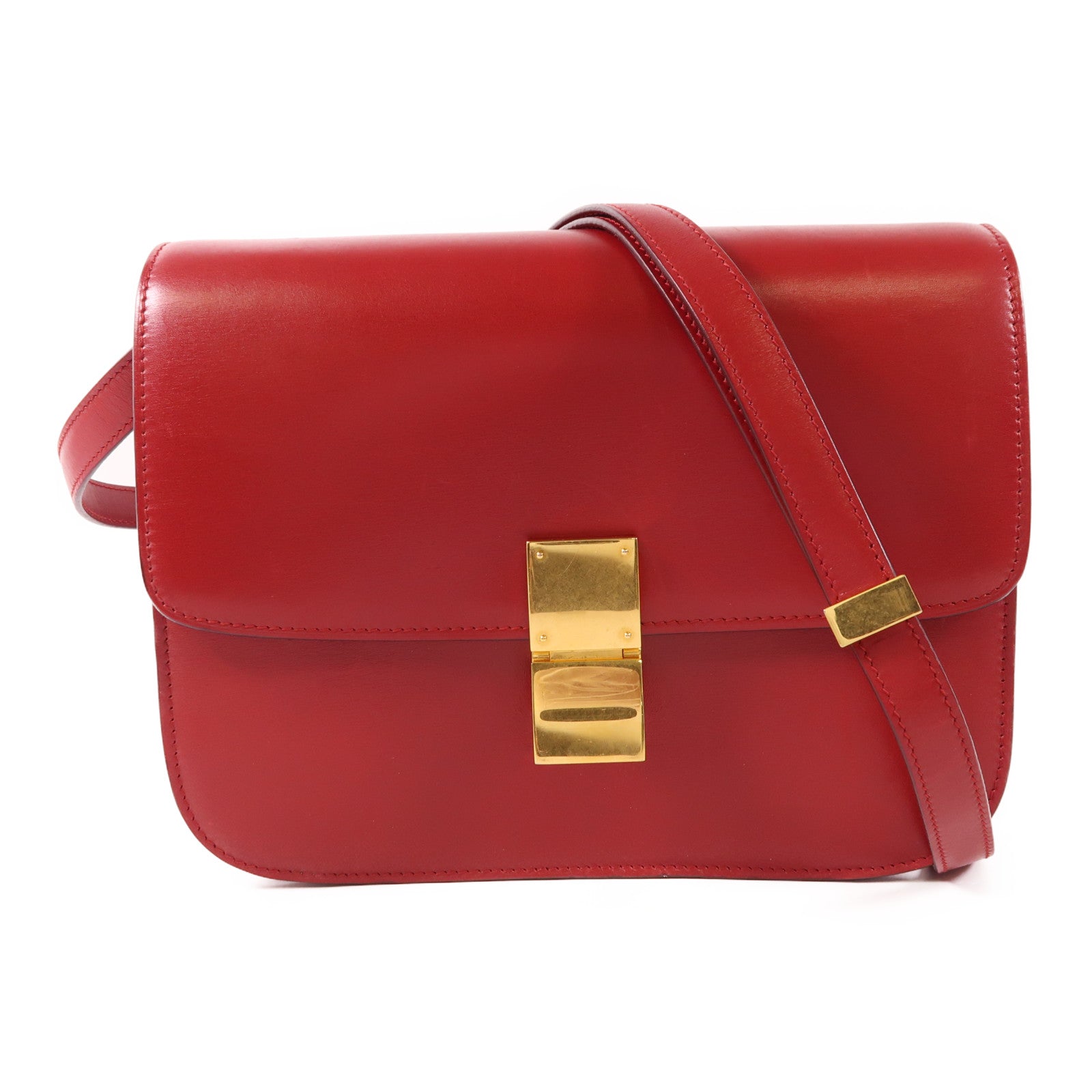 CELINE 牛皮皮革Box Medium金扣肩背袋