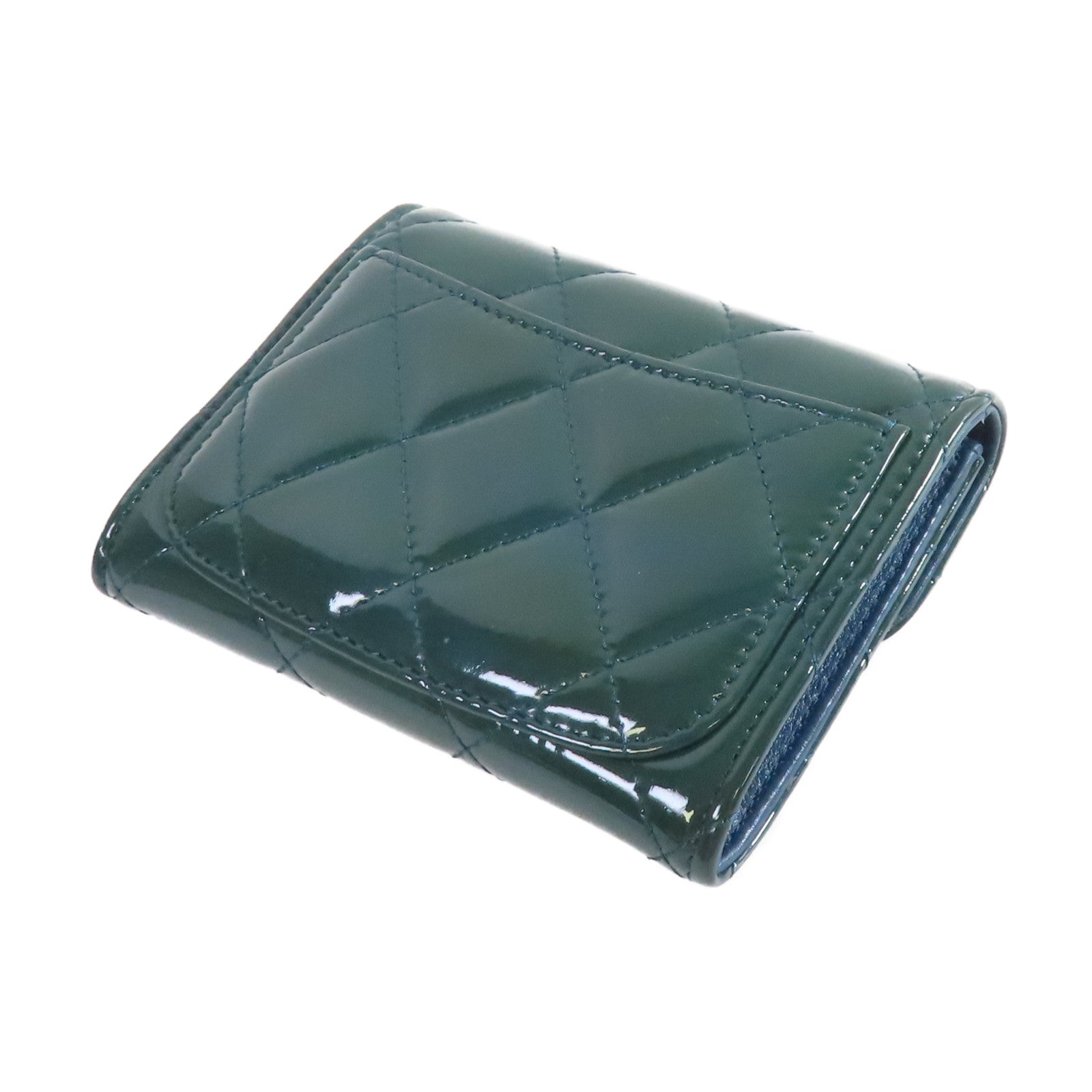CHANEL 菱格漆皮皮革Card Coin Case銀扣卡片套/零錢包綠色
