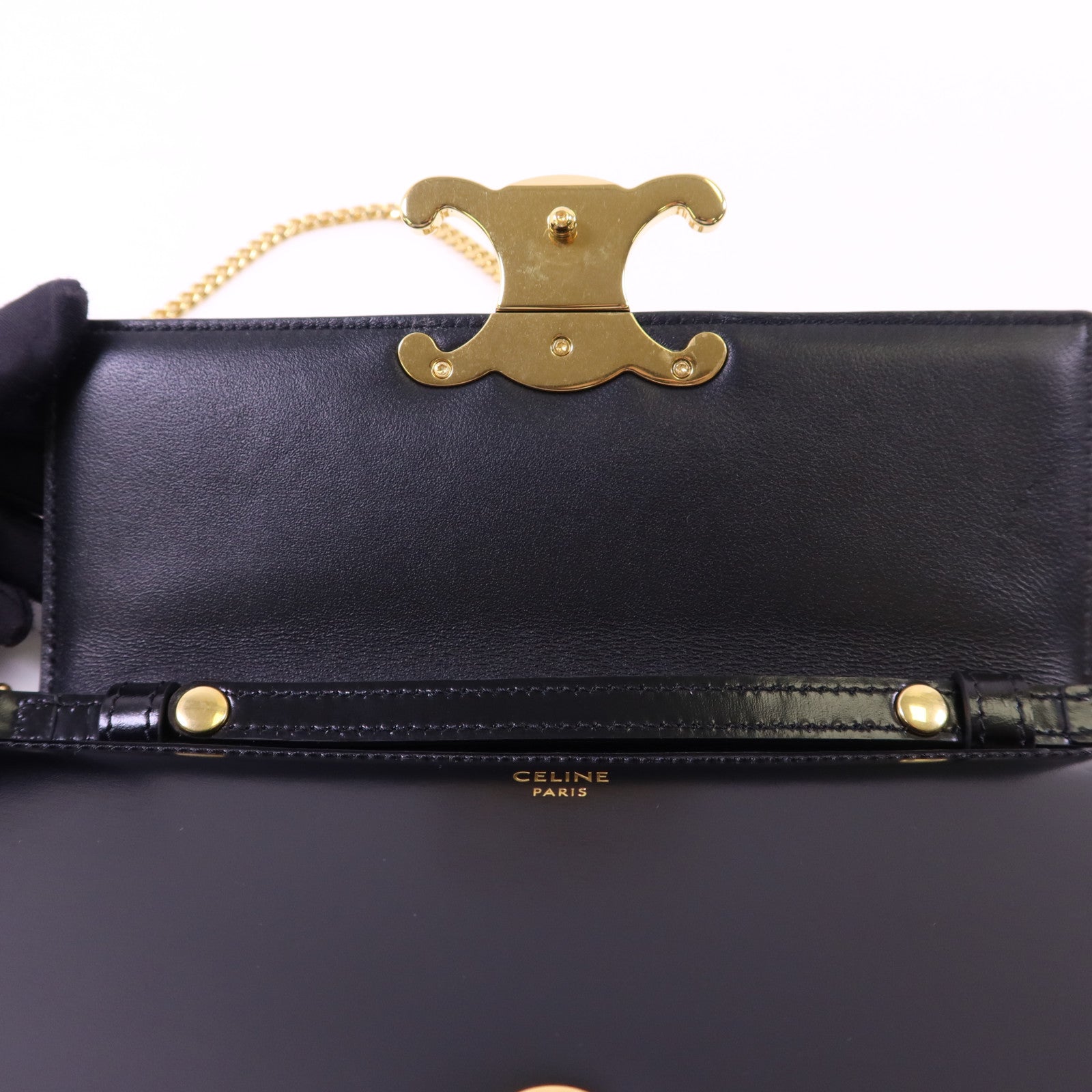 CELINE 牛皮皮革Chain Shoulder金扣肩背袋