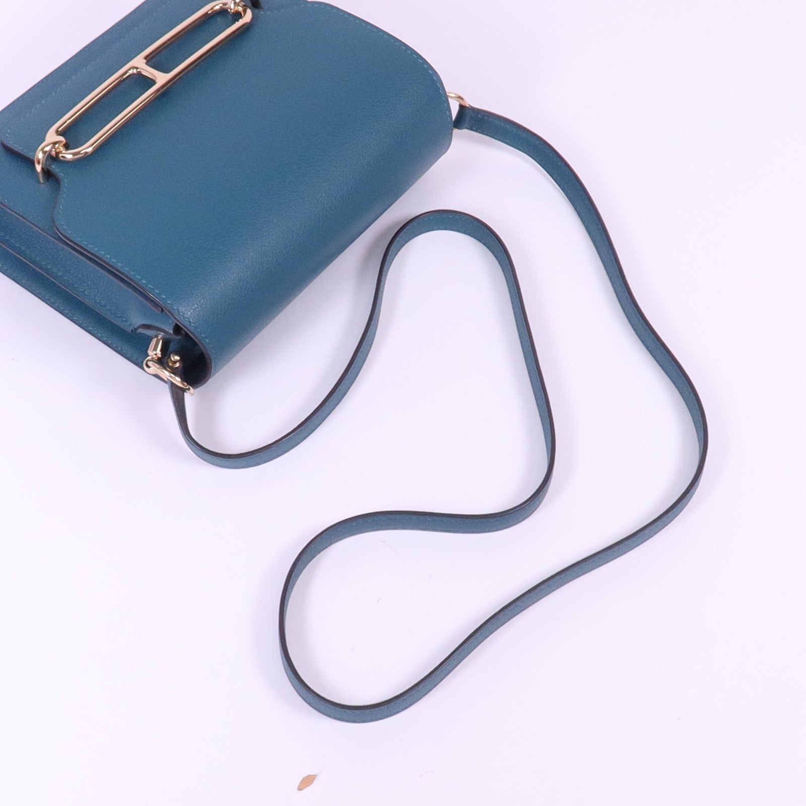 HERMES Evercolor皮革Roulis Mini金扣肩背袋Vert Bosphore