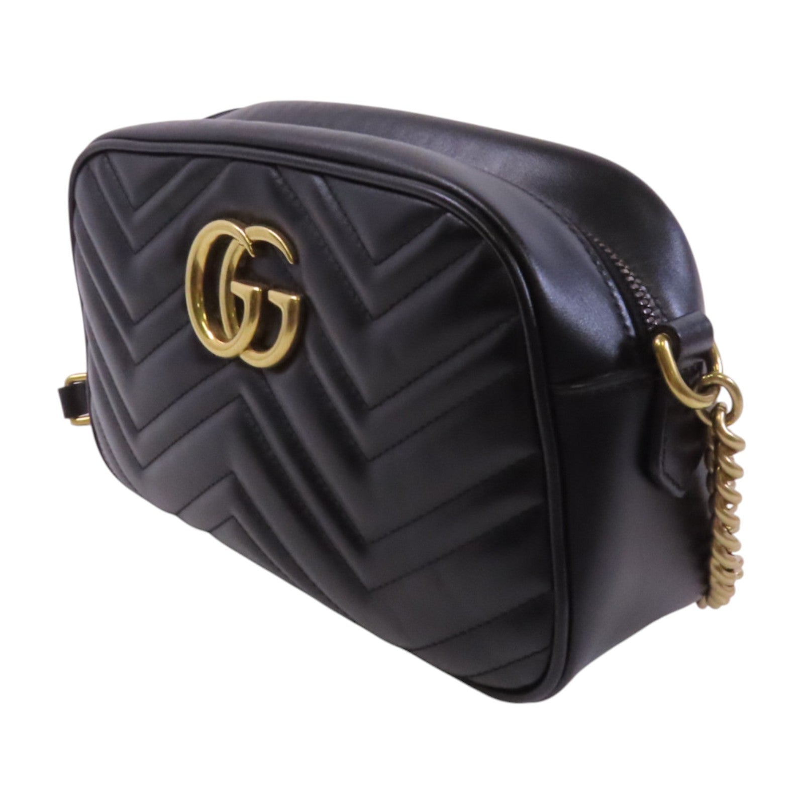 GUCCI 牛皮皮革GG Marmont金扣鏈帶肩背袋