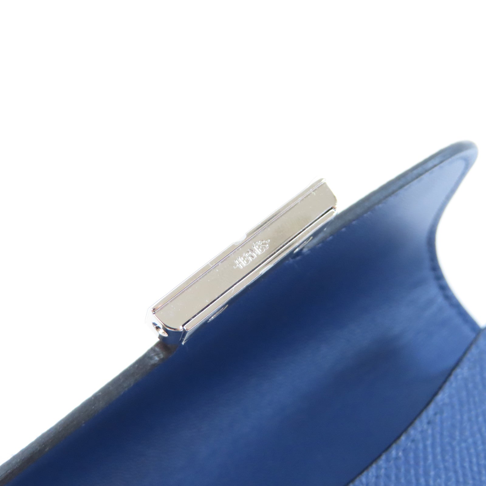 HERMES Epsom皮革Constance Slim銀扣錢包藍色