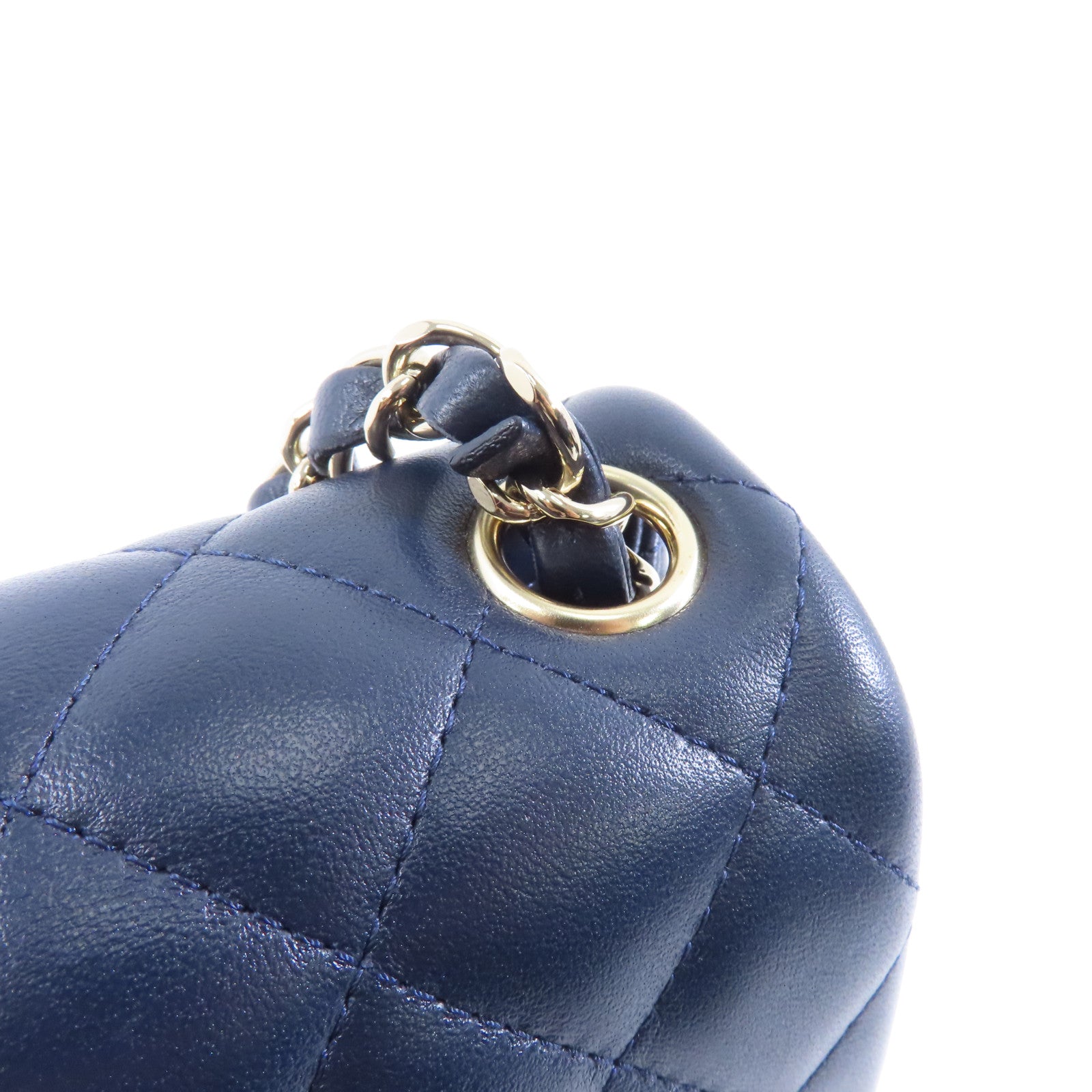 CHANEL 菱格羊皮皮革Chain Shoulder Bag金扣鏈帶肩背袋深藍色