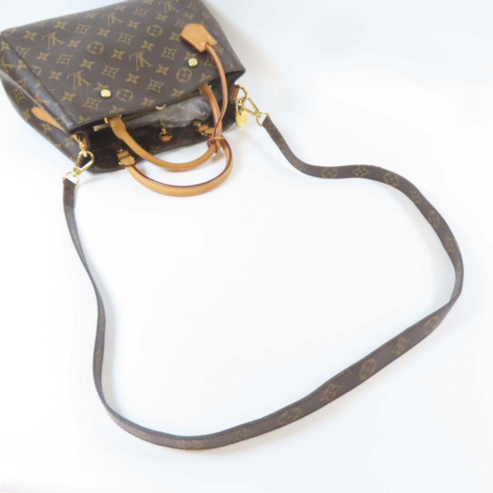LOUIS VUITTON Monogram Montaigne BB金扣手挽肩背兩用袋啡色
