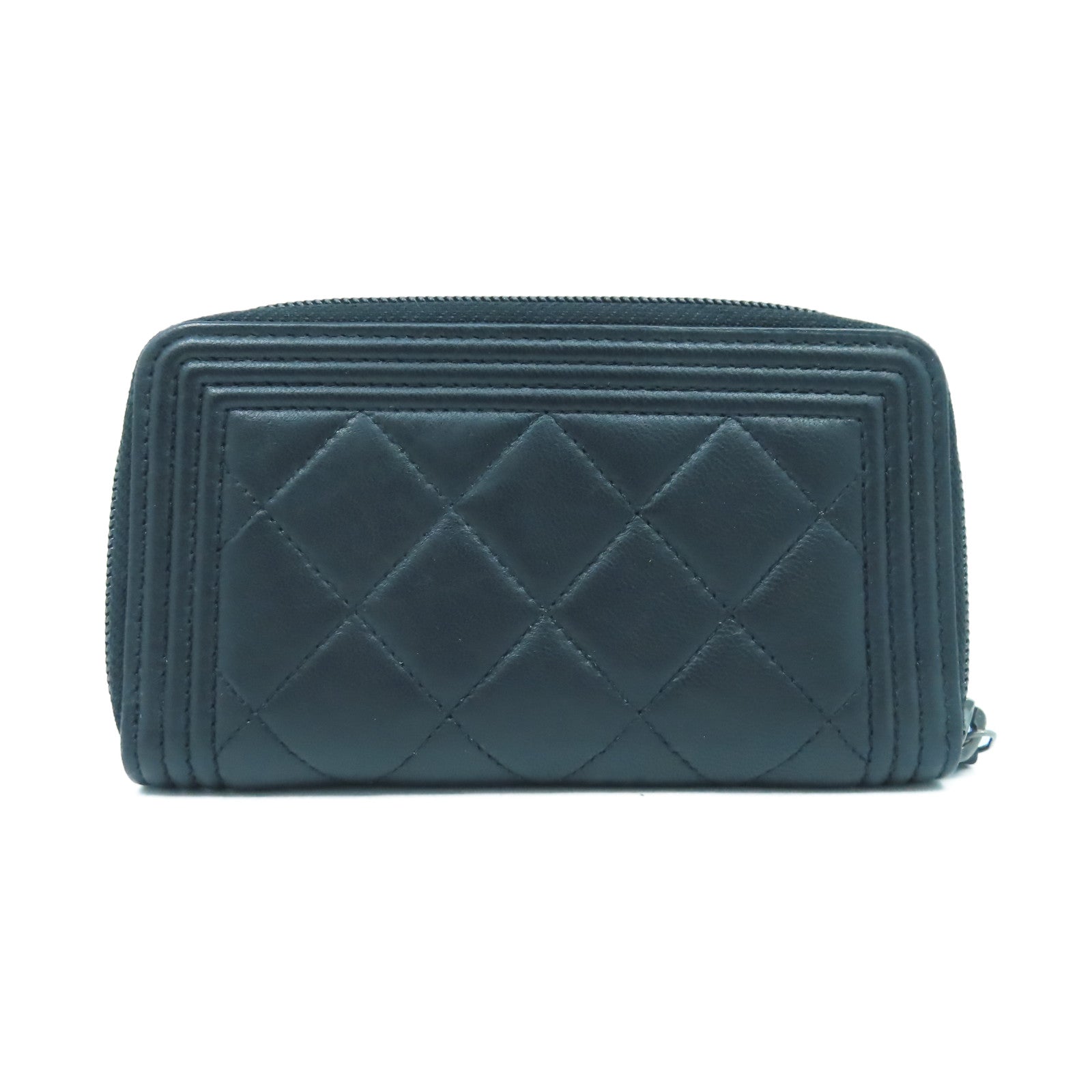 CHANEL 【激減優惠】菱格牛皮皮革Boy Round Wallet銀扣錢包黑色