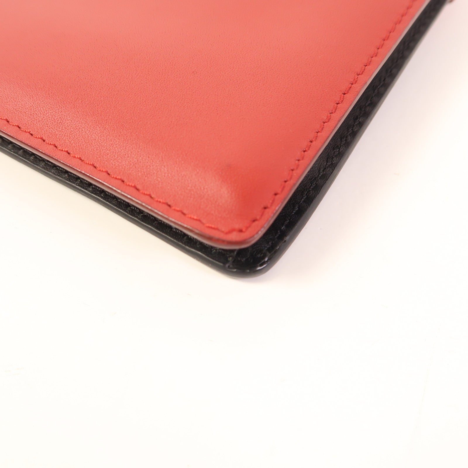 FENDI GHW Pequin Envelope Clutch Bag 8M0284 Canvas Calfskin Leather Brown Red