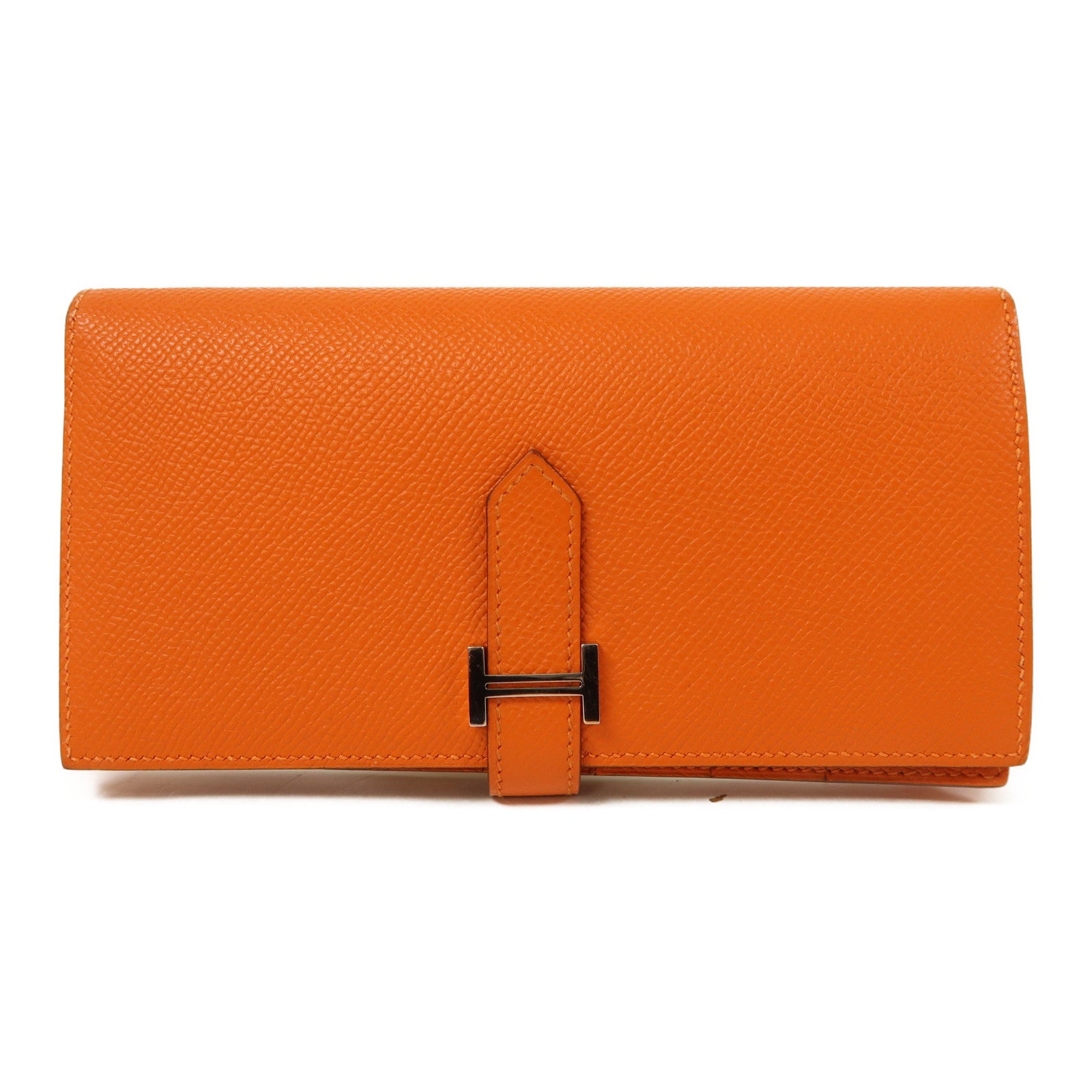 HERMES Epsom皮革Bearn Wallet銀扣長錢包橙色