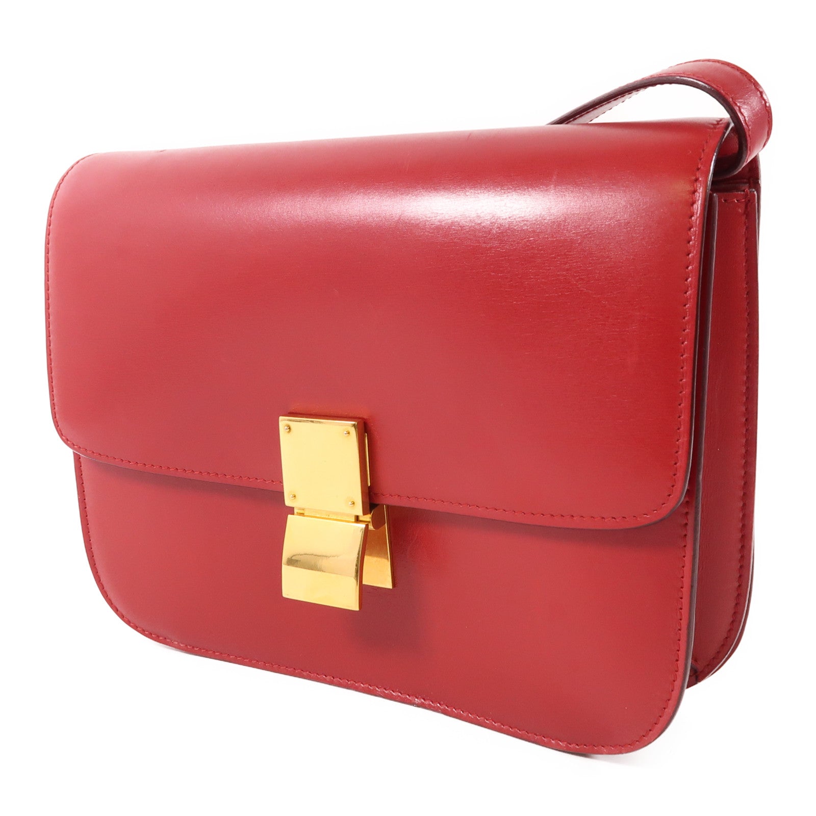 CELINE 牛皮皮革Box Medium金扣肩背袋