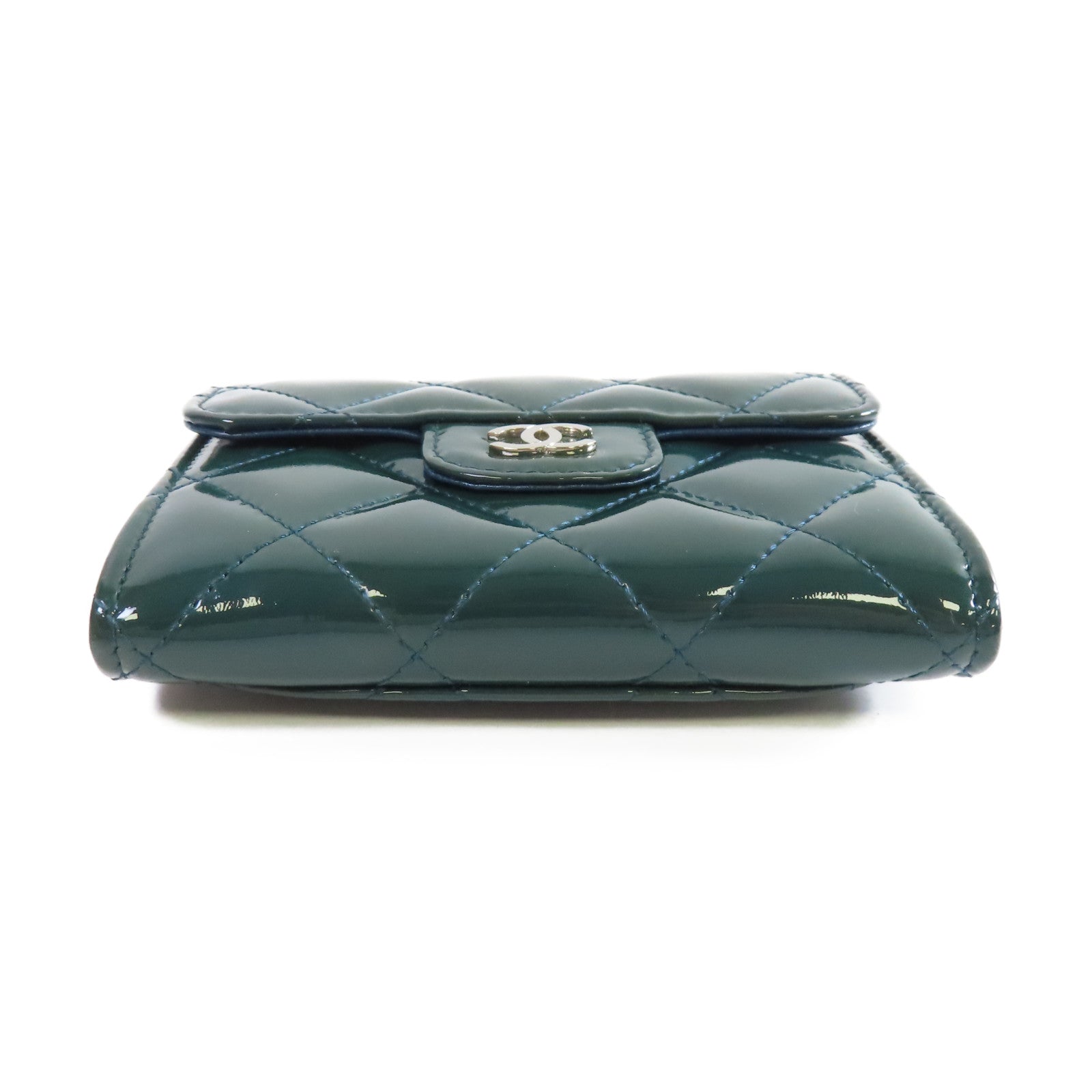 CHANEL 菱格漆皮皮革Card Coin Case銀扣卡片套/零錢包綠色