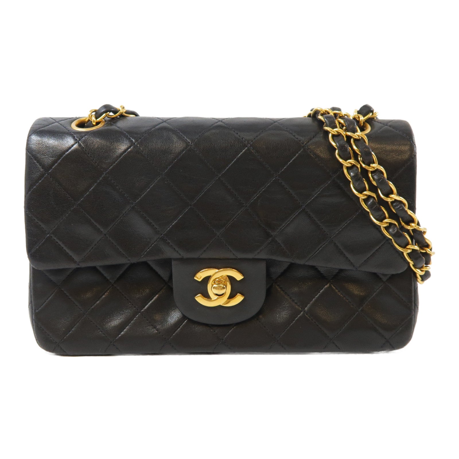 CHANEL 菱格羊皮皮革Chain Shoulder金扣肩背袋黑色