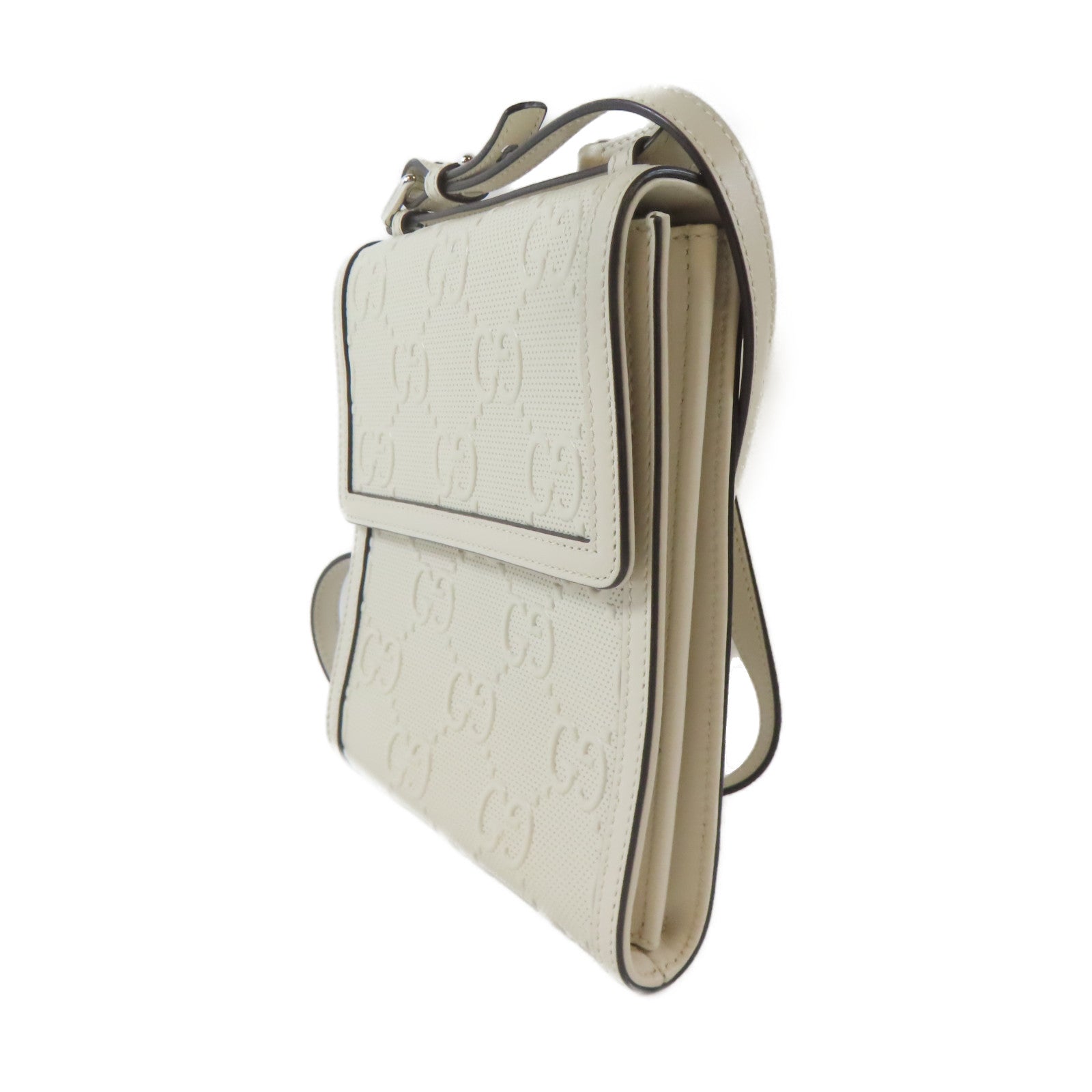 GUCCI 【激減優惠】牛皮皮革Shoulder Bag銀扣肩背袋白色
