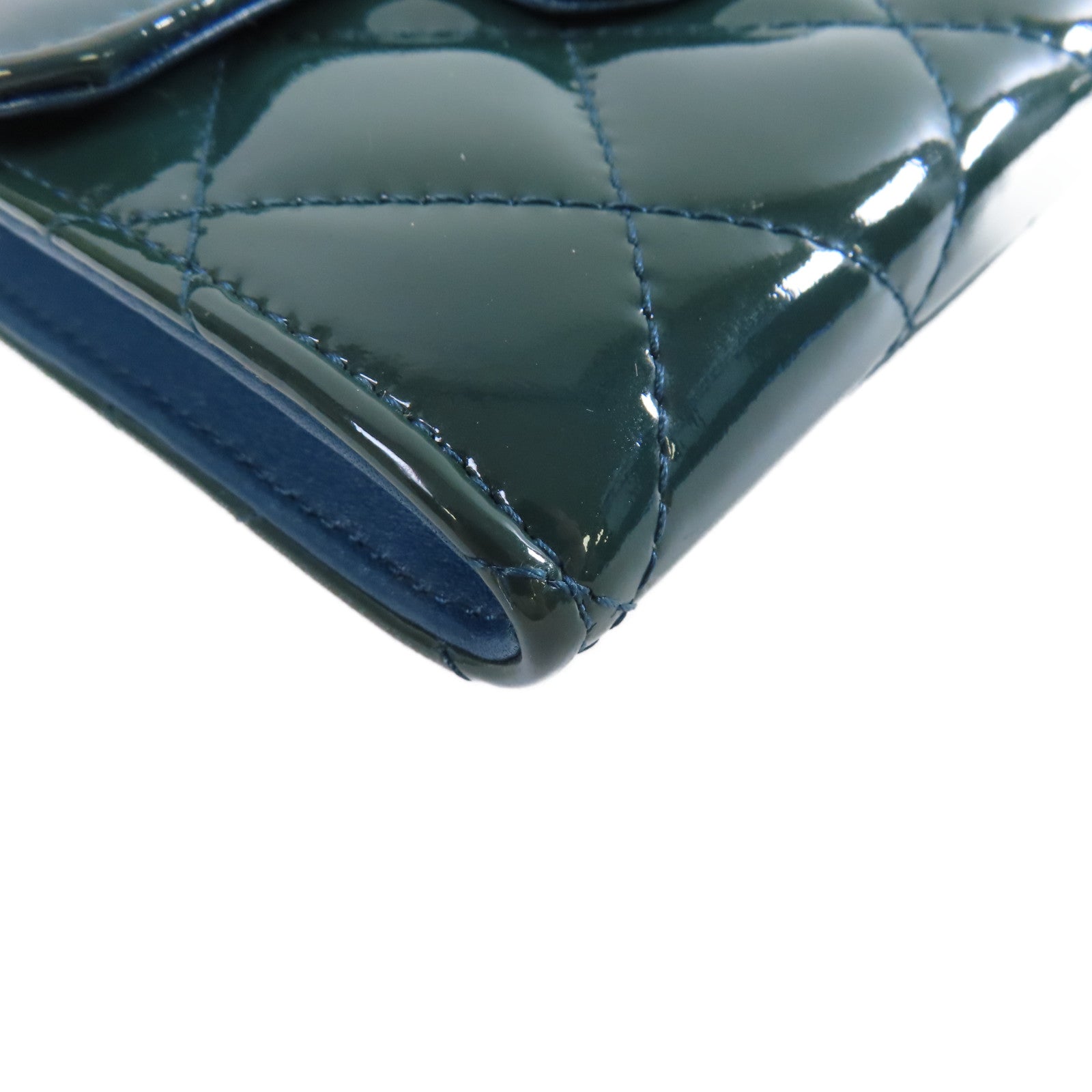 CHANEL 菱格漆皮皮革Card Coin Case銀扣卡片套/零錢包綠色
