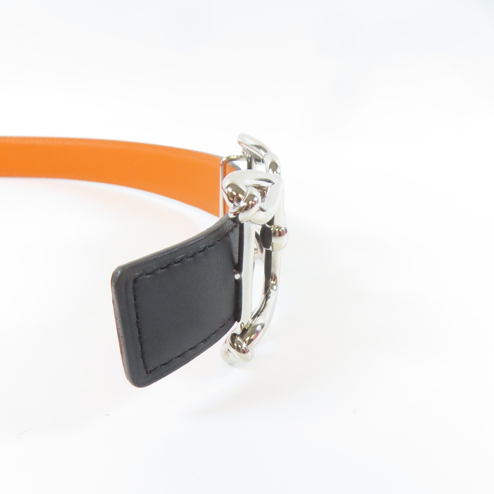 HERMES Veau Swift/Espom皮革Belt銀扣皮帶黑色/橙色