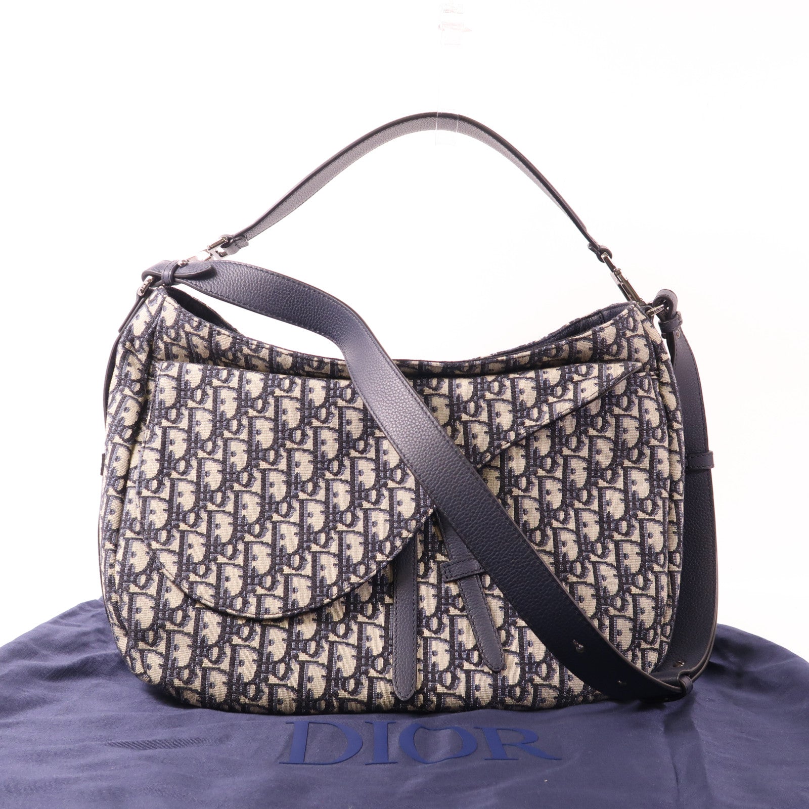 Dior 帆布Hobo Oblique銀扣手挽肩背兩用袋