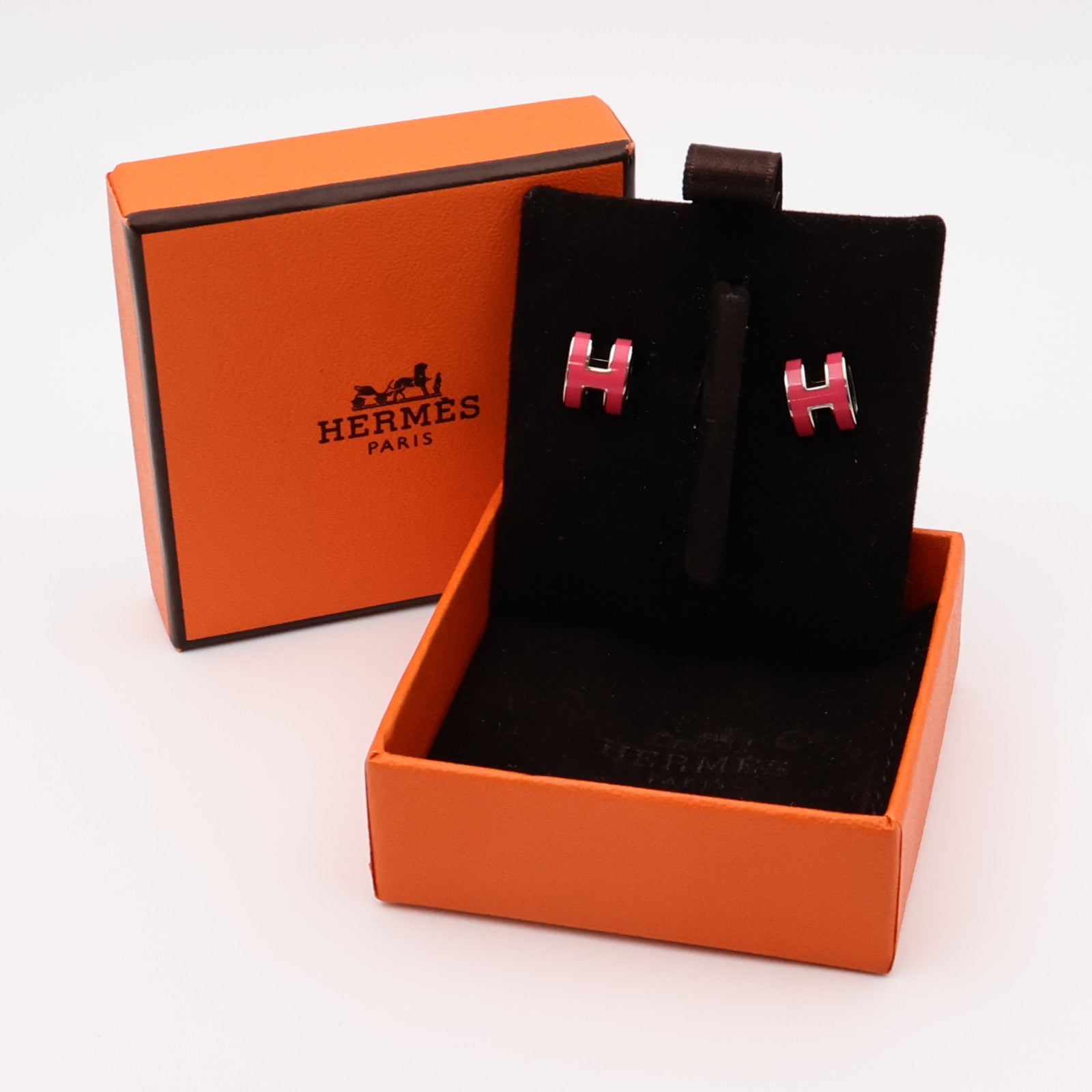 HERMES 金屬Mini Pop H耳環Rose Extreme