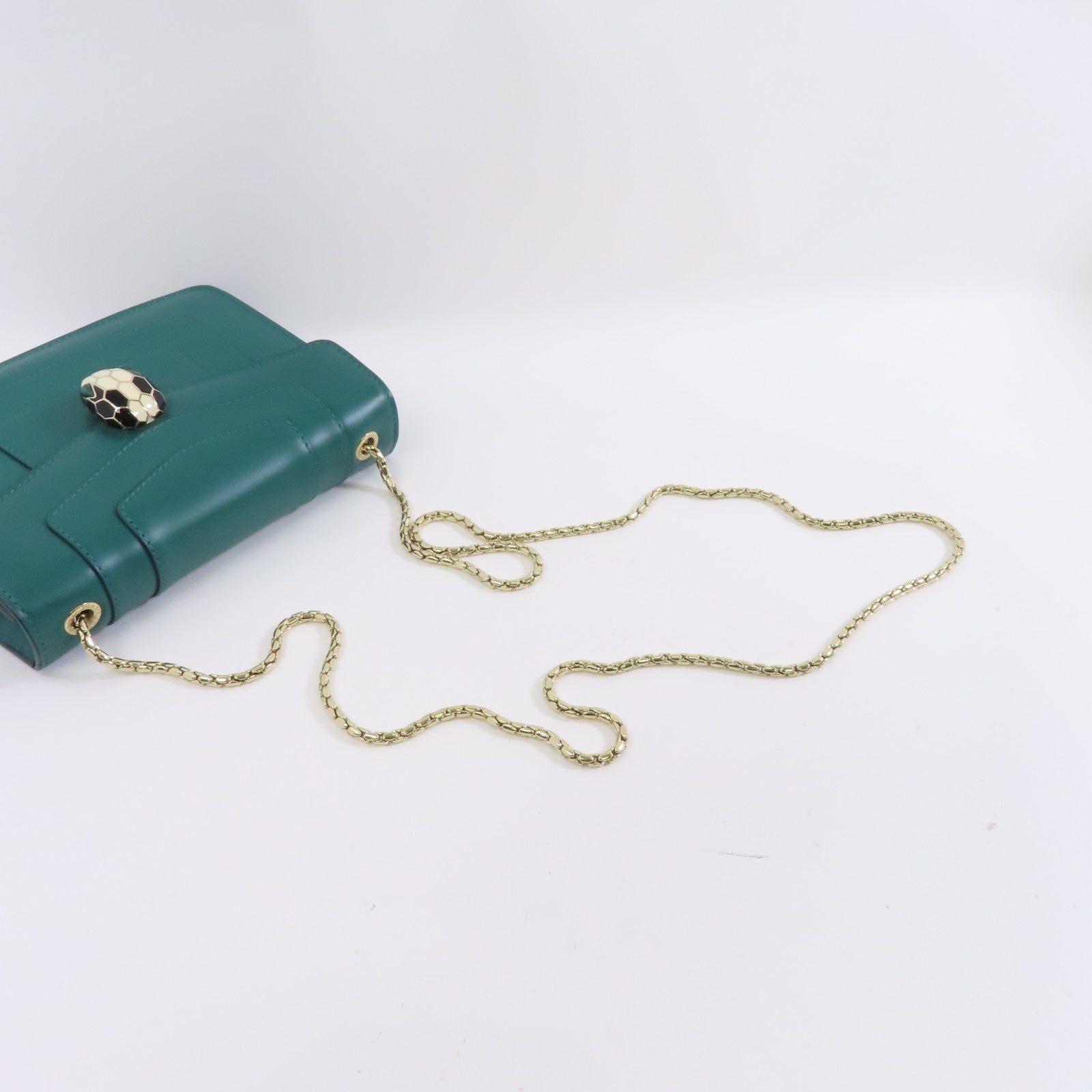 BVLGARI 牛皮皮革Serpenti Forever金扣鏈帶肩背袋綠色