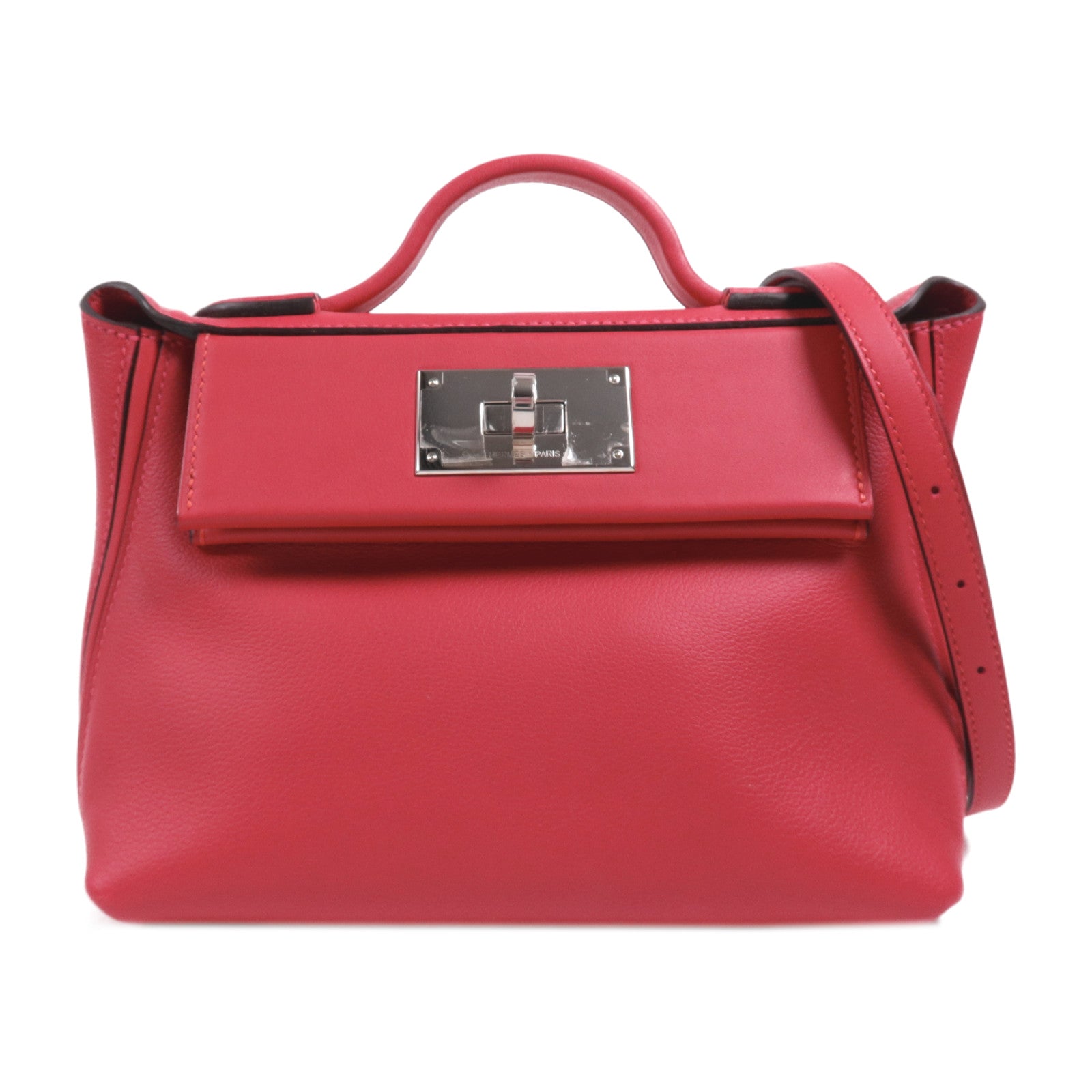 HERMES Evercolor皮革24/24 Mini銀扣手挽肩背兩用袋Framboise