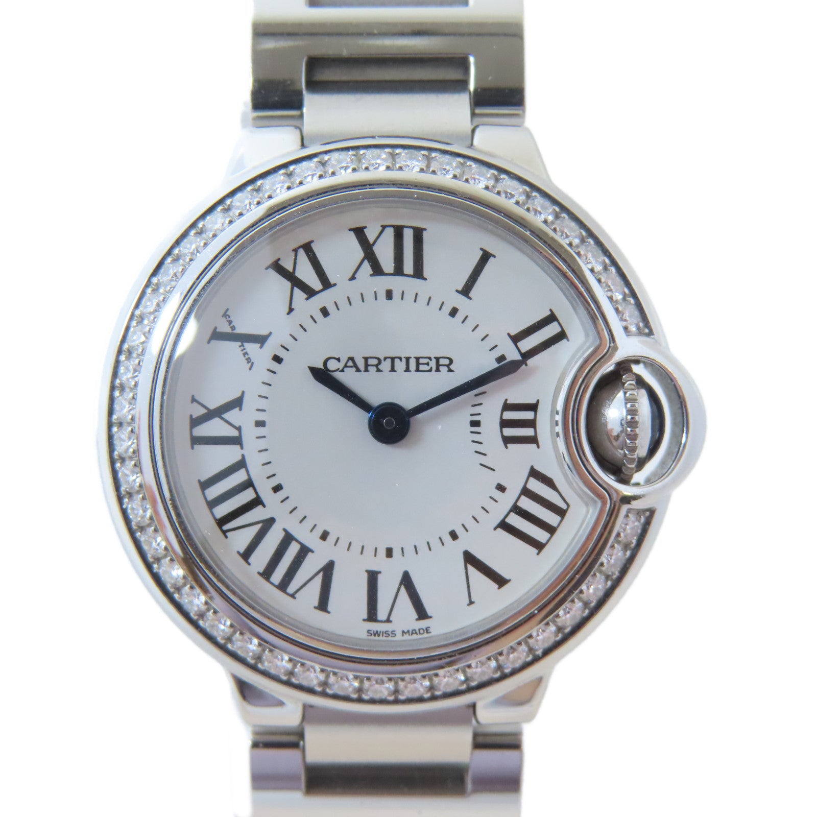 CARTIER Ballon Bleu不鏽鋼手錶石英機芯白色#14cm