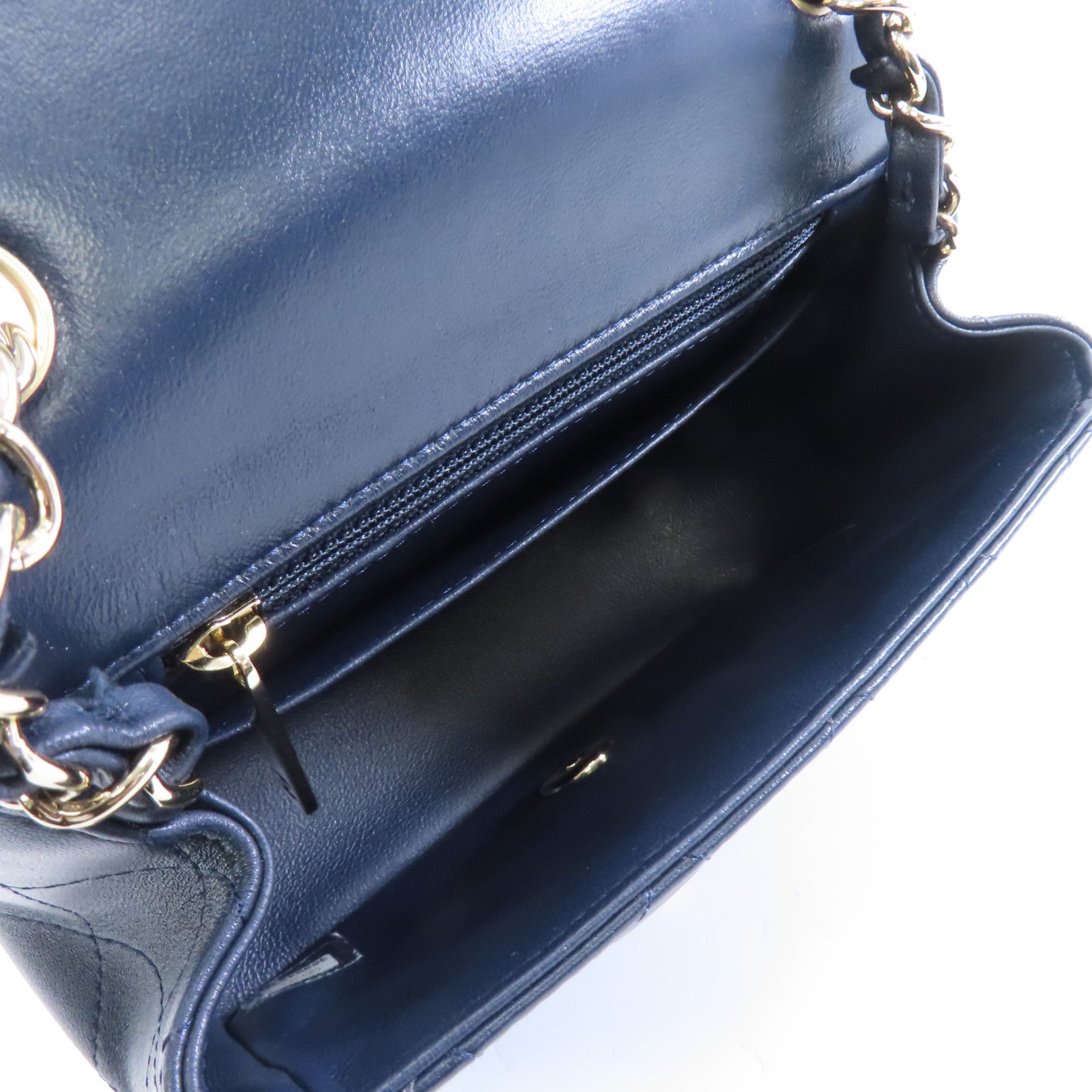 CHANEL 菱格羊皮皮革Chain Shoulder Bag金扣鏈帶肩背袋深藍色