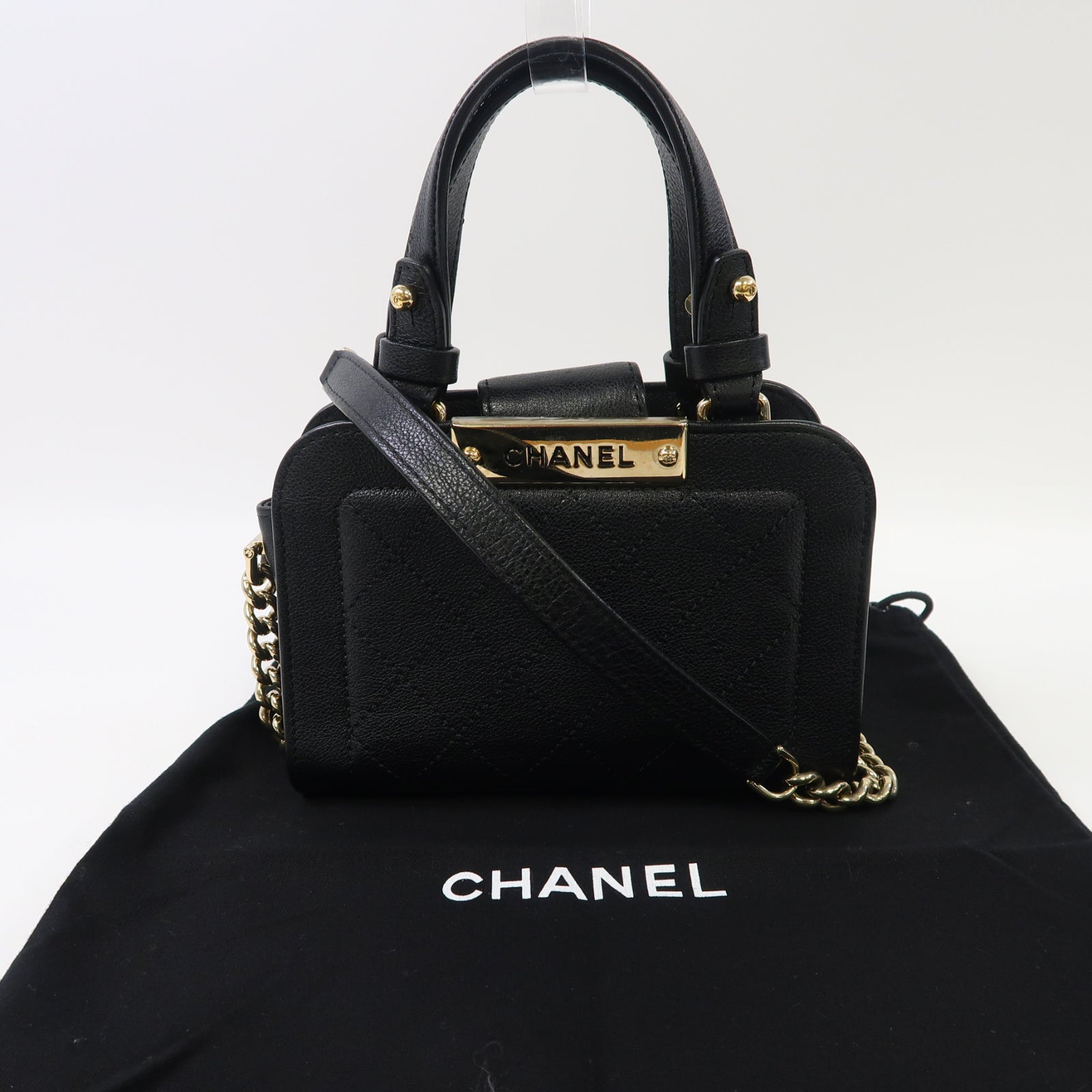 CHANEL 【激減優惠】菱格牛皮皮革Mini Cruise金扣手挽肩背兩用袋黑色