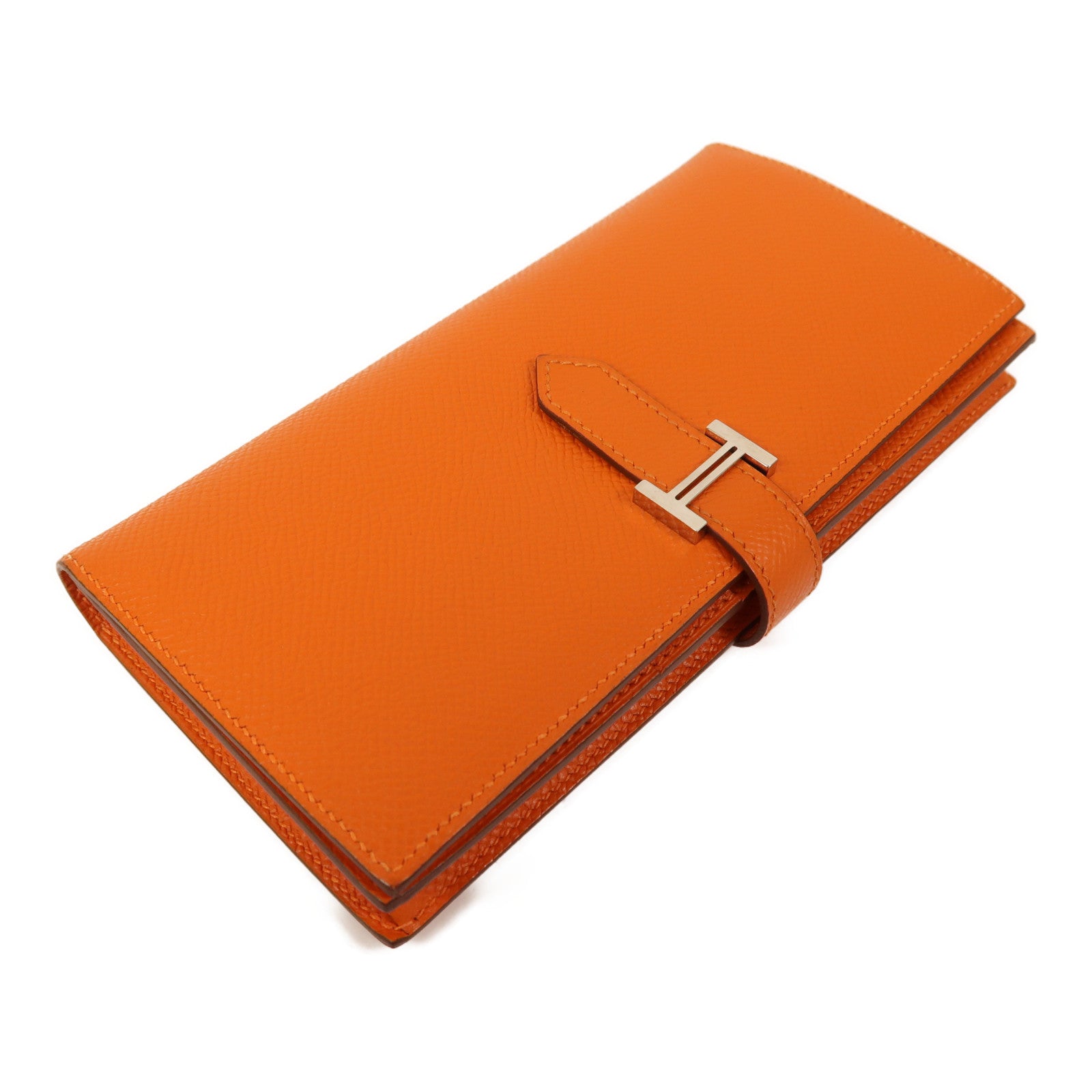 HERMES Epsom皮革Bearn Wallet銀扣長錢包橙色