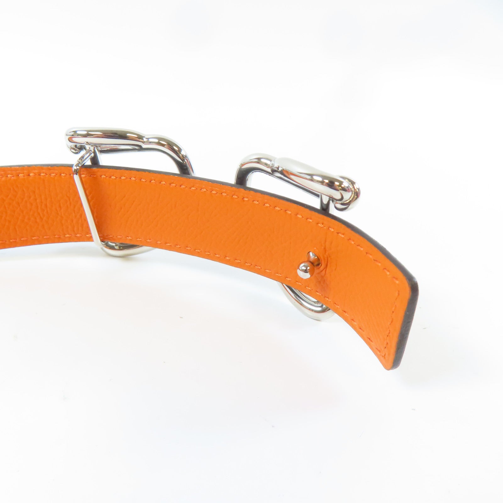 HERMES Veau Swift/Espom皮革Belt銀扣皮帶黑色/橙色