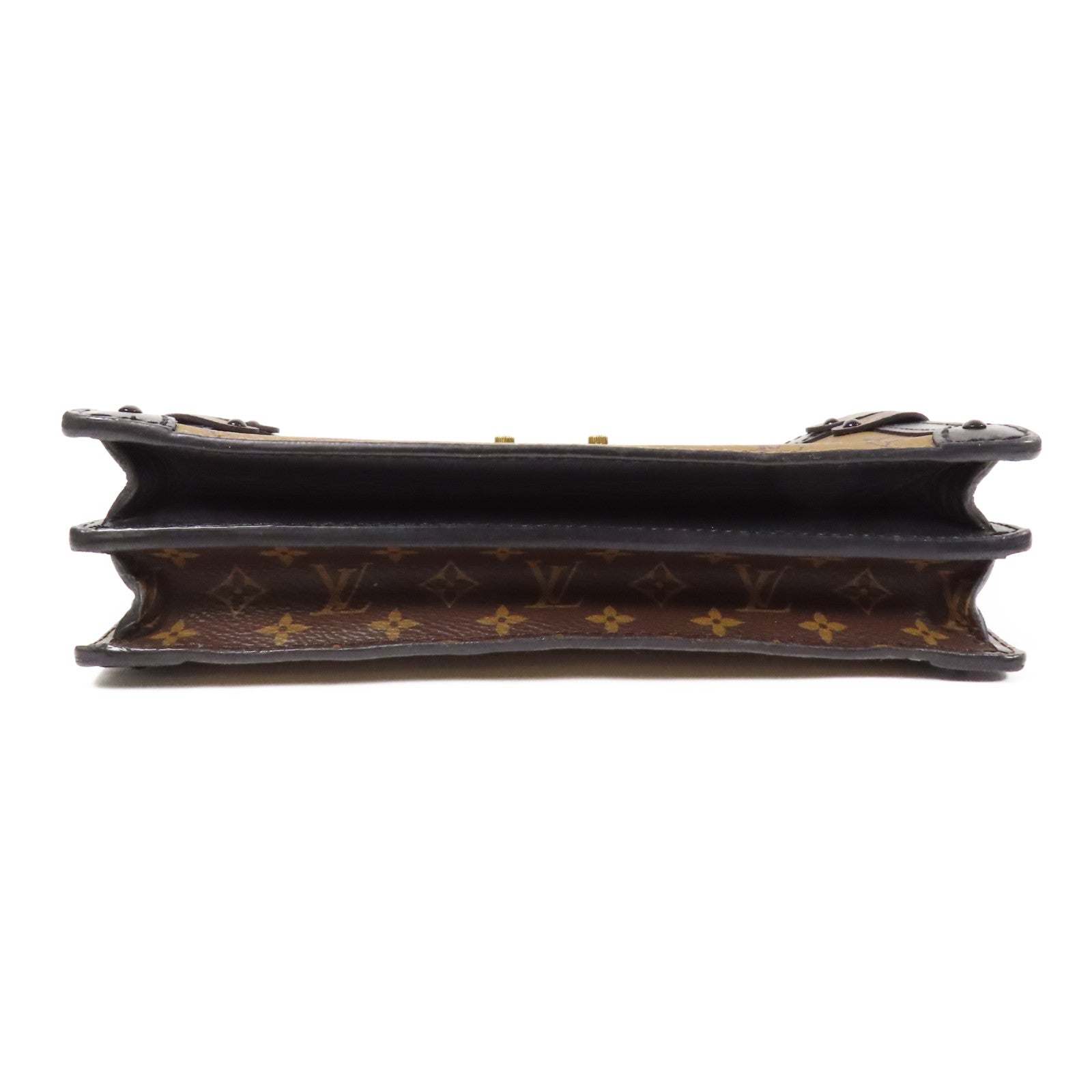 LOUIS VUITTON Monogram Reverse Trunk Clutch金扣肩背袋棕色